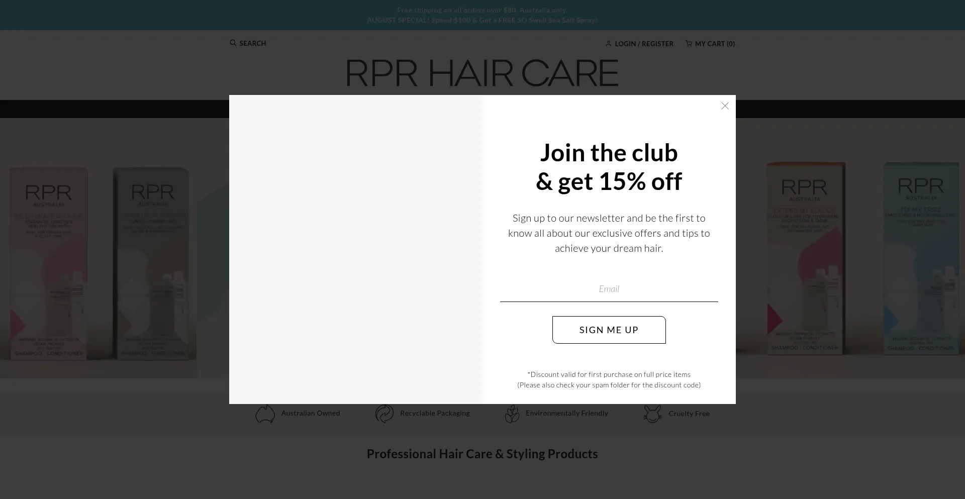Website screenshot of Rprhaircare.com.au