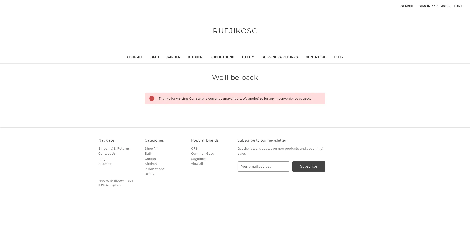 Website screenshot of Ruejikosc.mybigcommerce.com