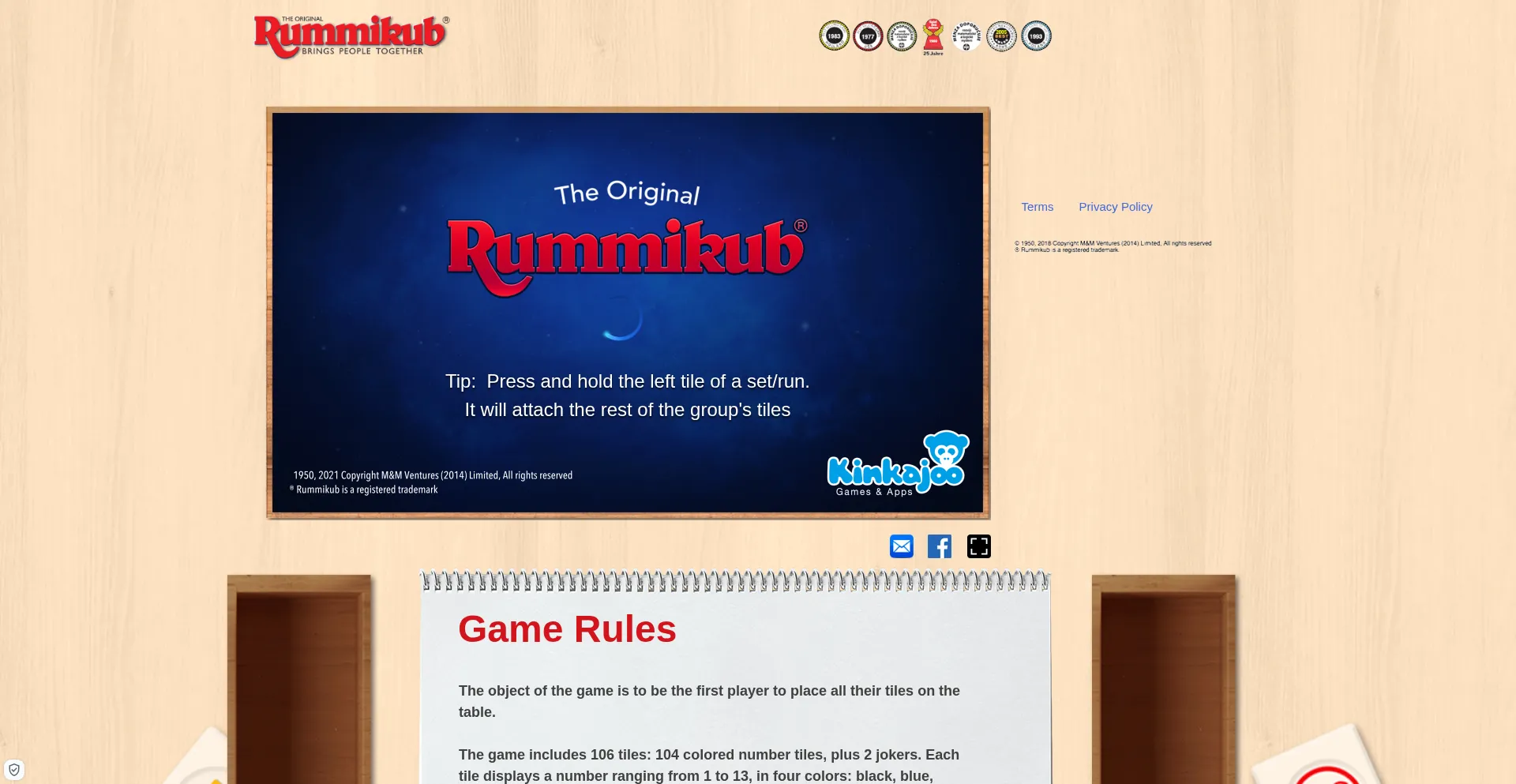 Website screenshot of Rummikub-apps.com