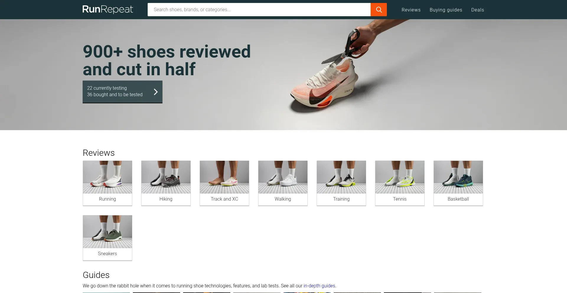 Website screenshot of Runrepeat.com