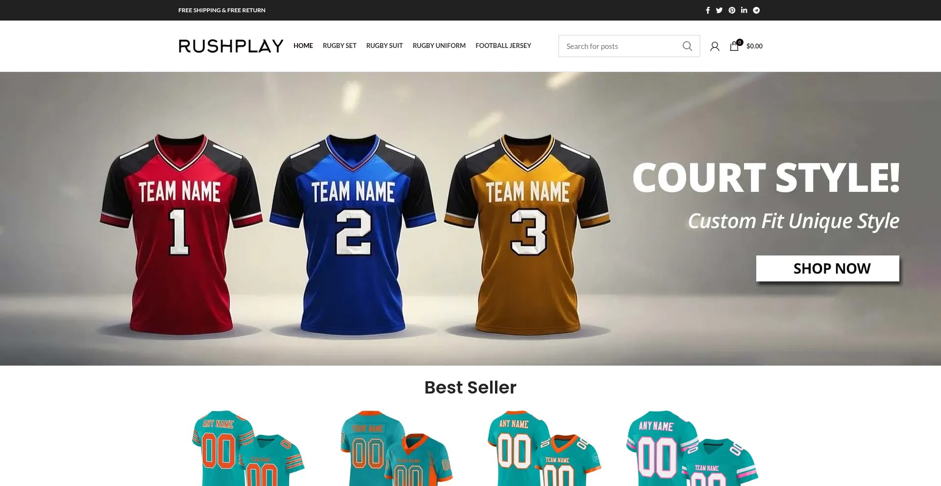 Website screenshot of Rushplaysports.com