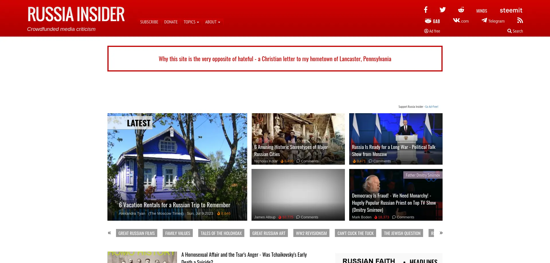 Website screenshot of Russia-insider.com