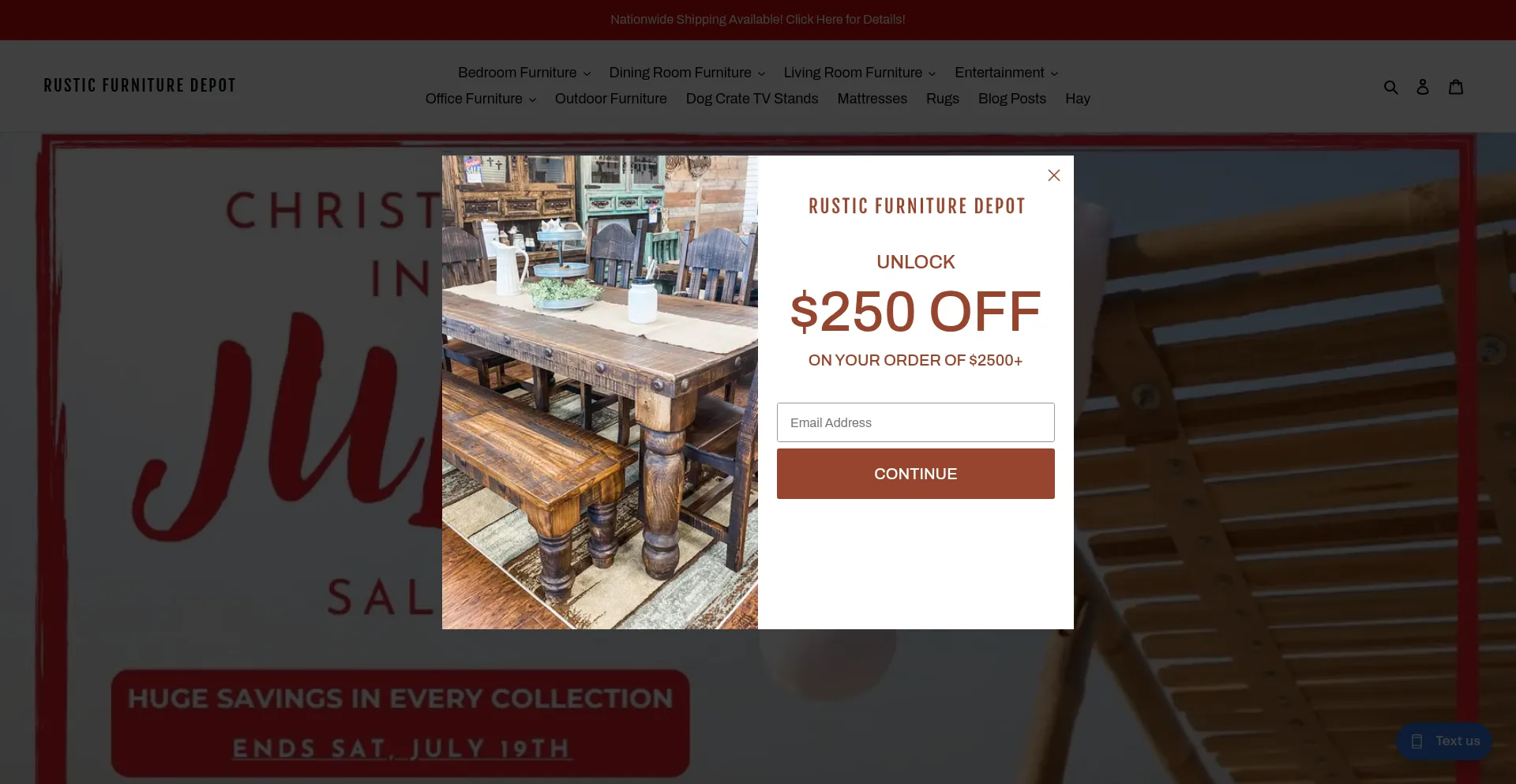 Website screenshot of Rusticfurnituredepot.com