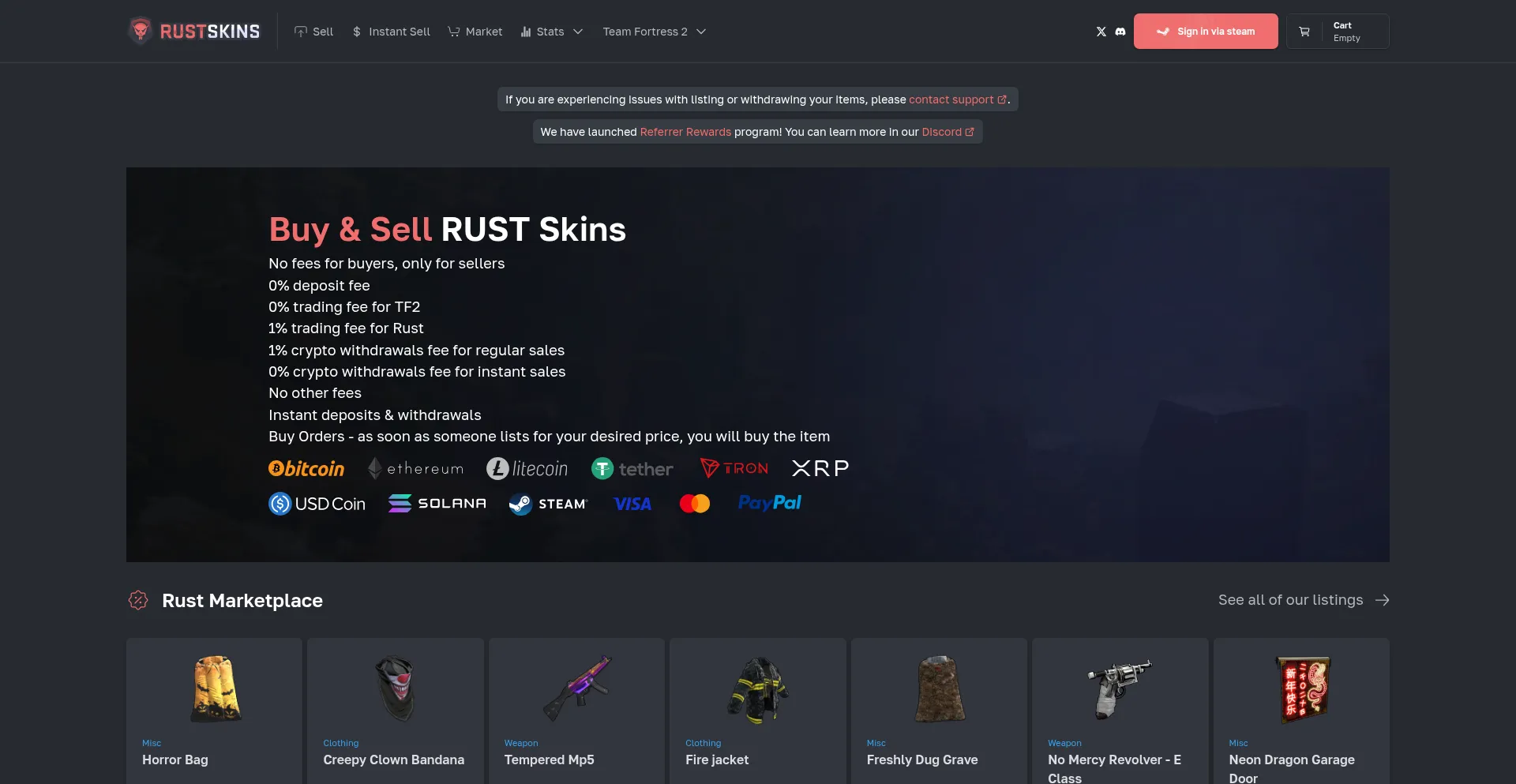 Website screenshot of Rustskins.com