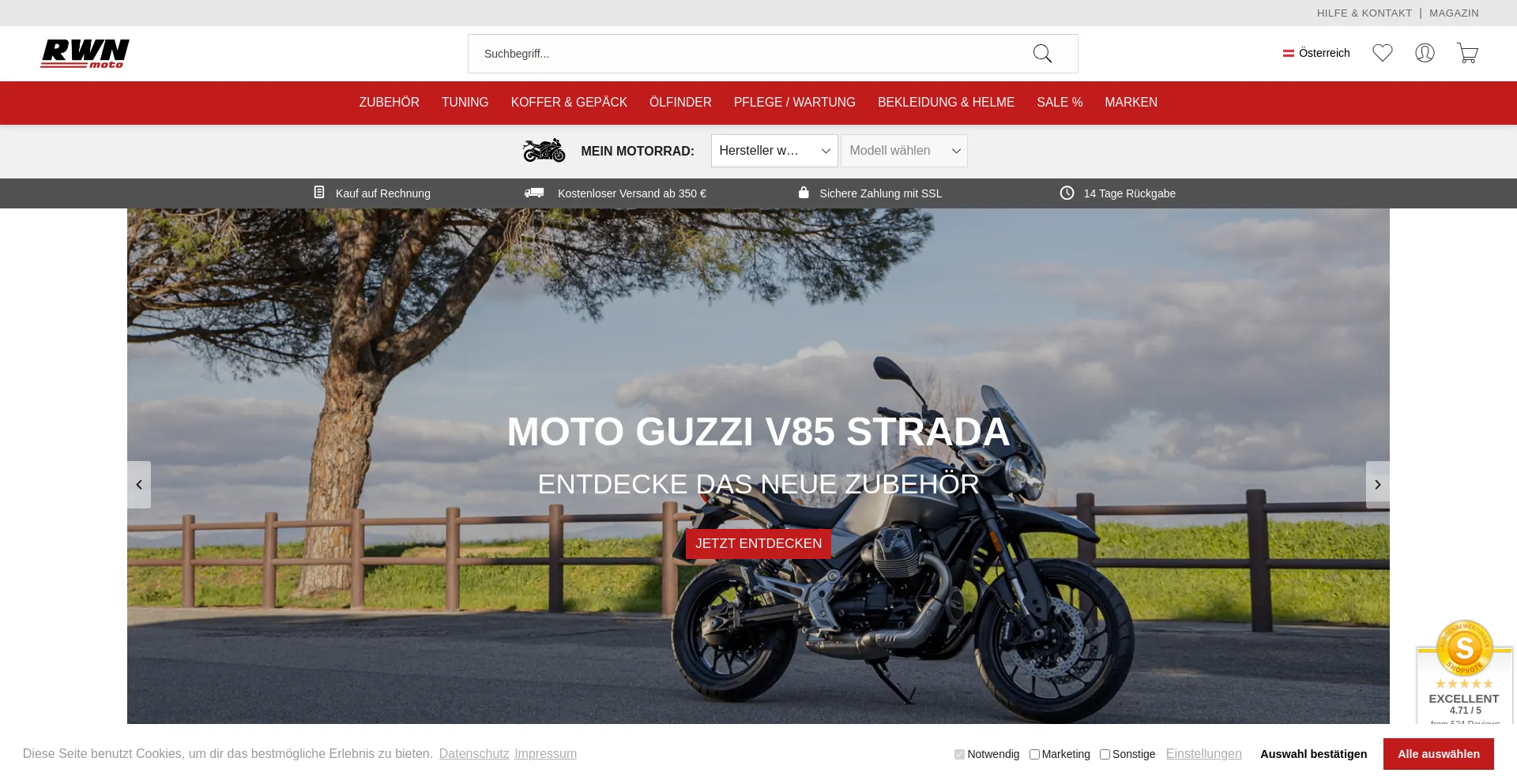 Website screenshot of Rwn-moto.at