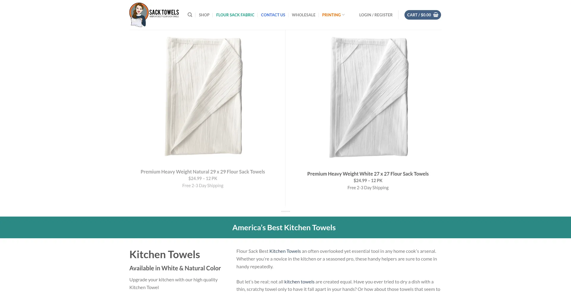 Website screenshot of Sacktowels.com