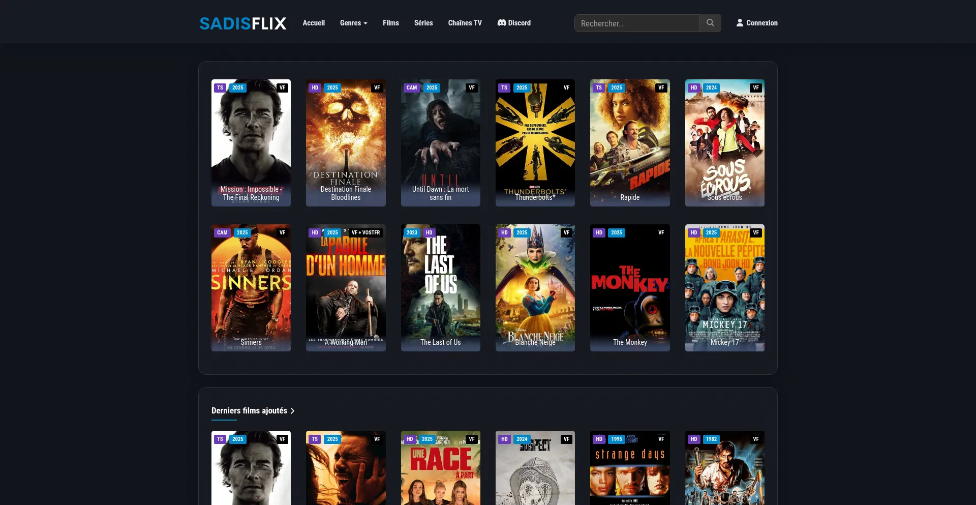 Website screenshot of Sadisflix-officiel.sbs
