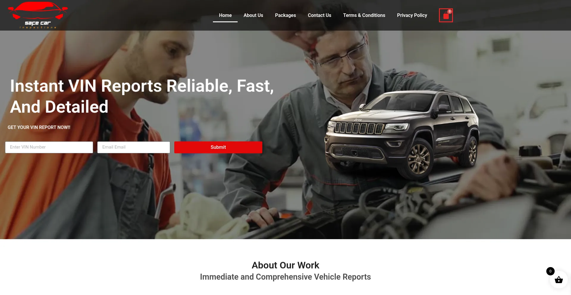 Website screenshot of Safecarinspections.com