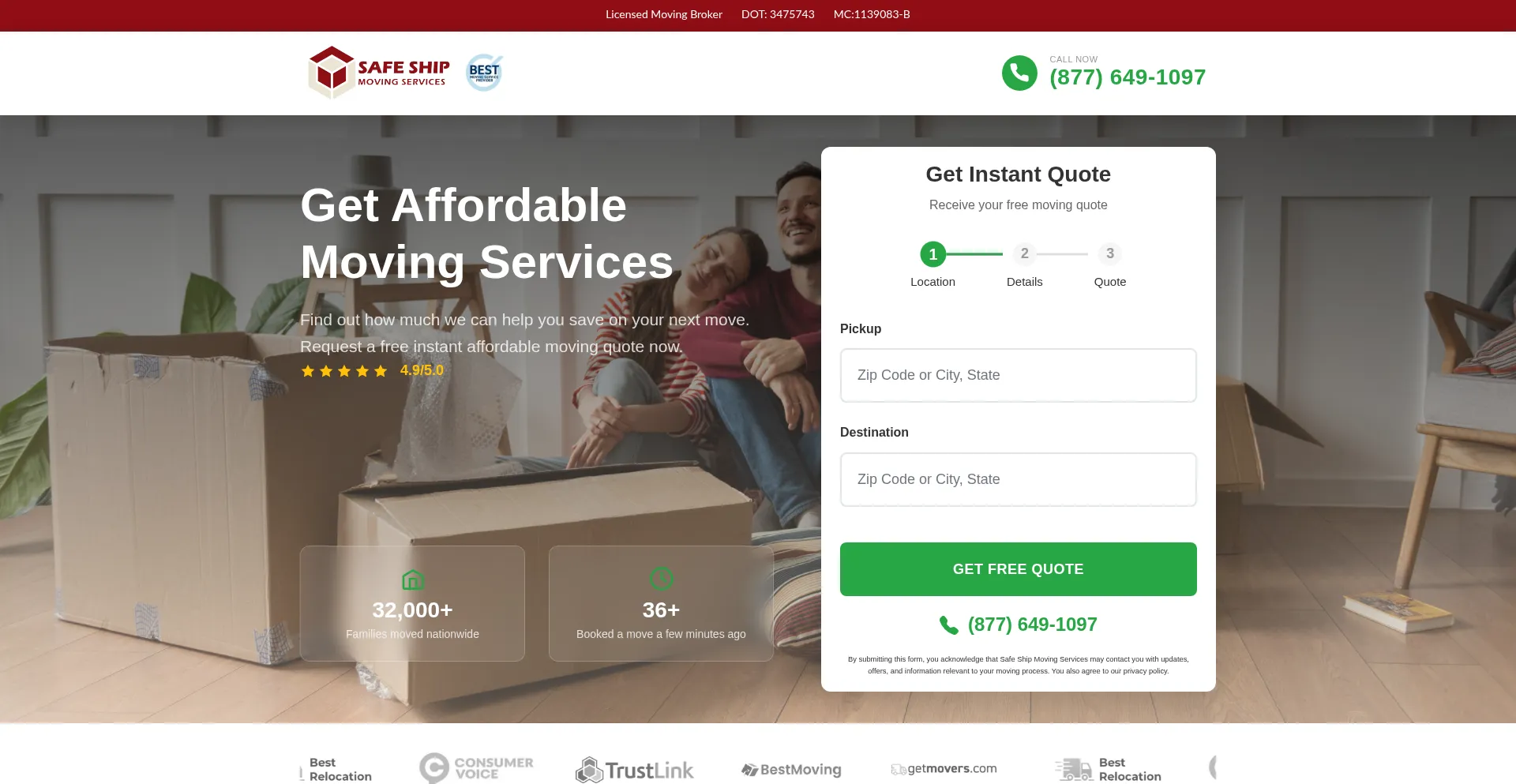 Safeshipmovingservices.com Screenshot