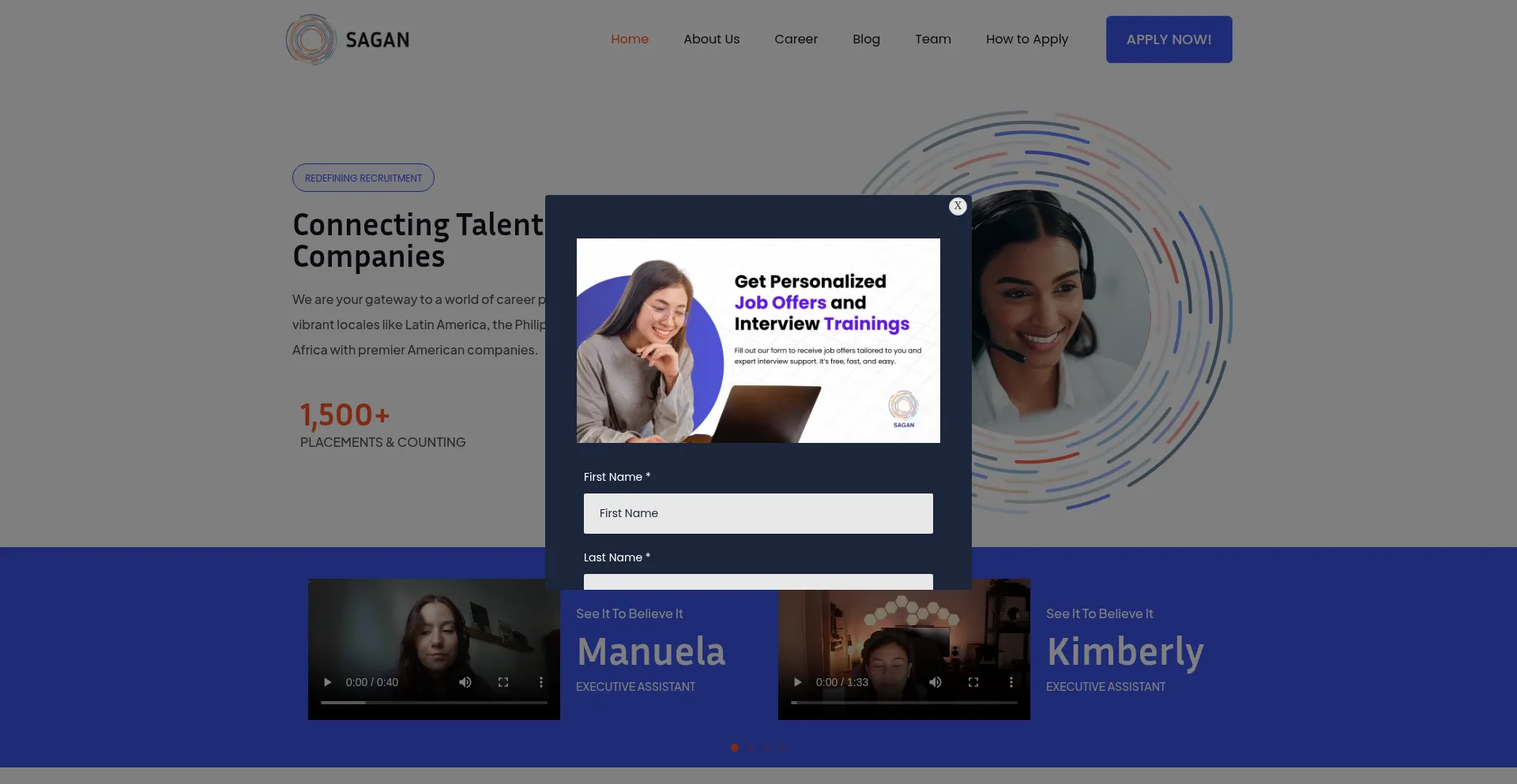 Website screenshot of Saganrecruitment.com