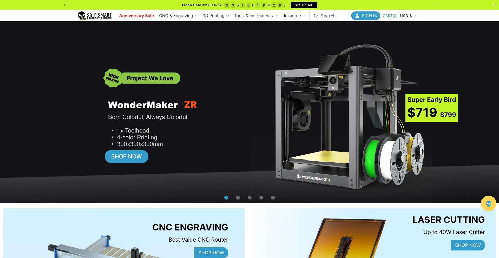 Website screenshot of Sainsmart.com
