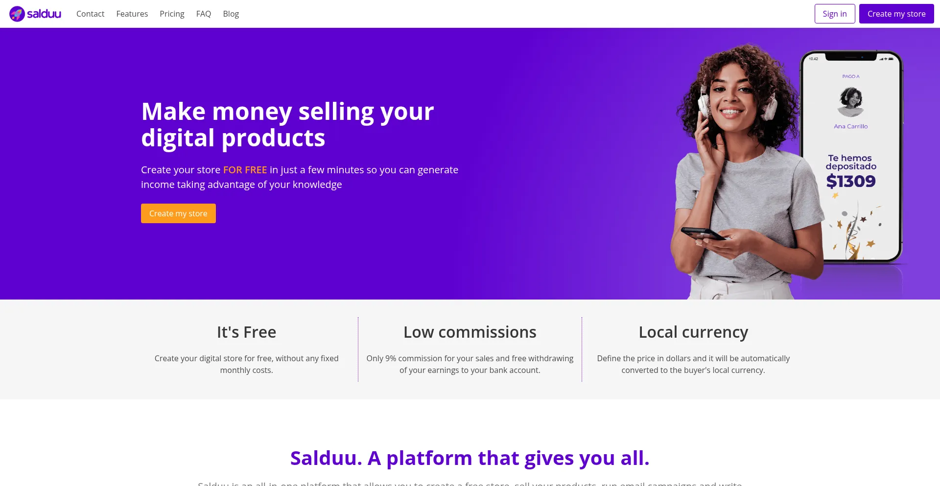 Website screenshot of Salduu.com