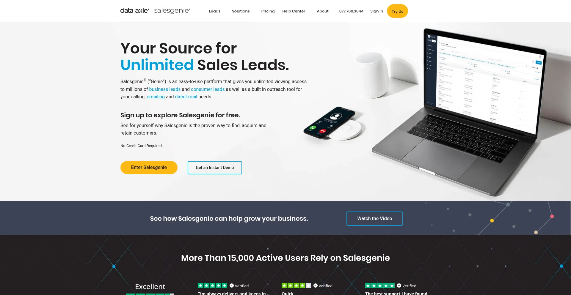 Website screenshot of Salesgenie.com