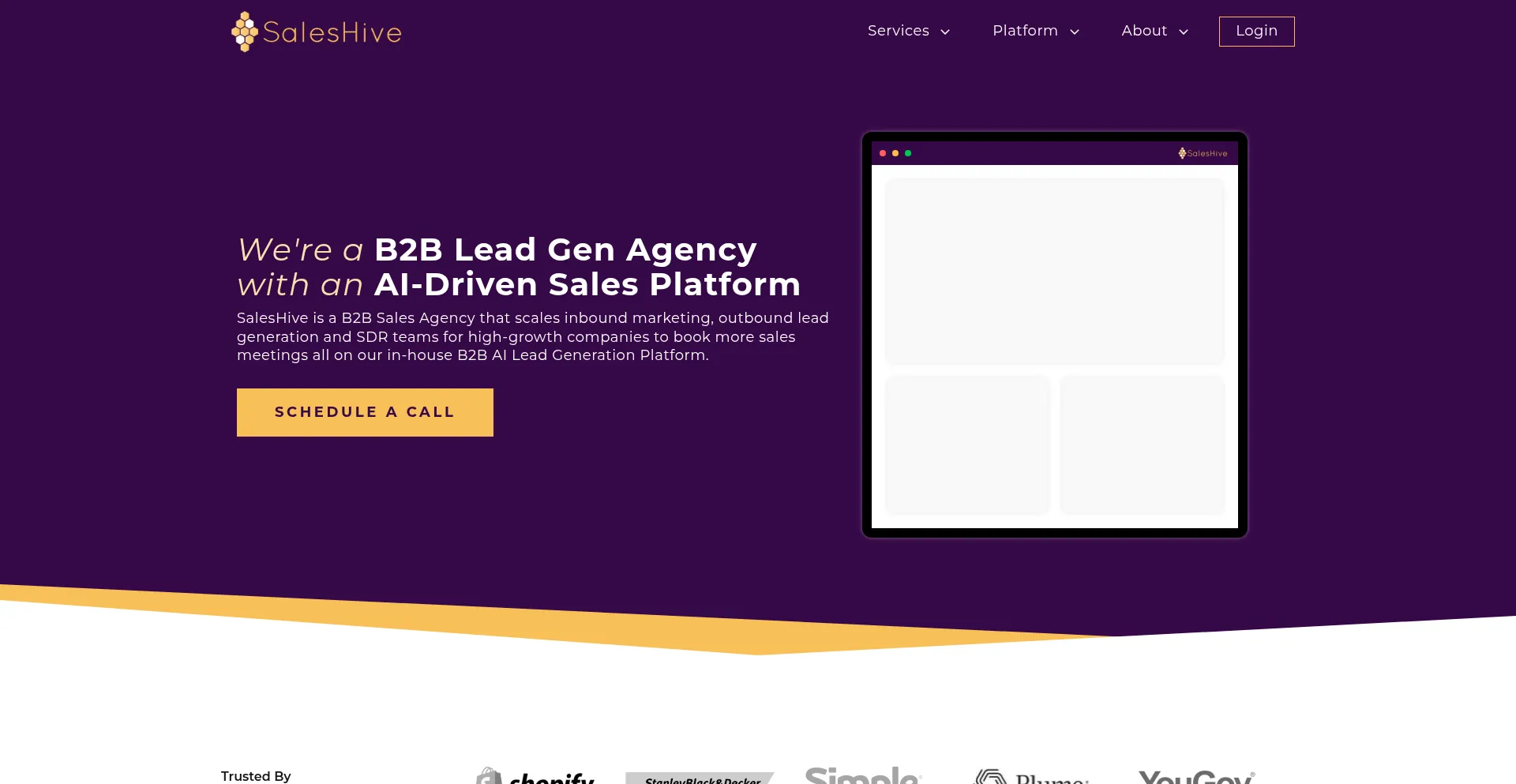 Website screenshot of Saleshive.com