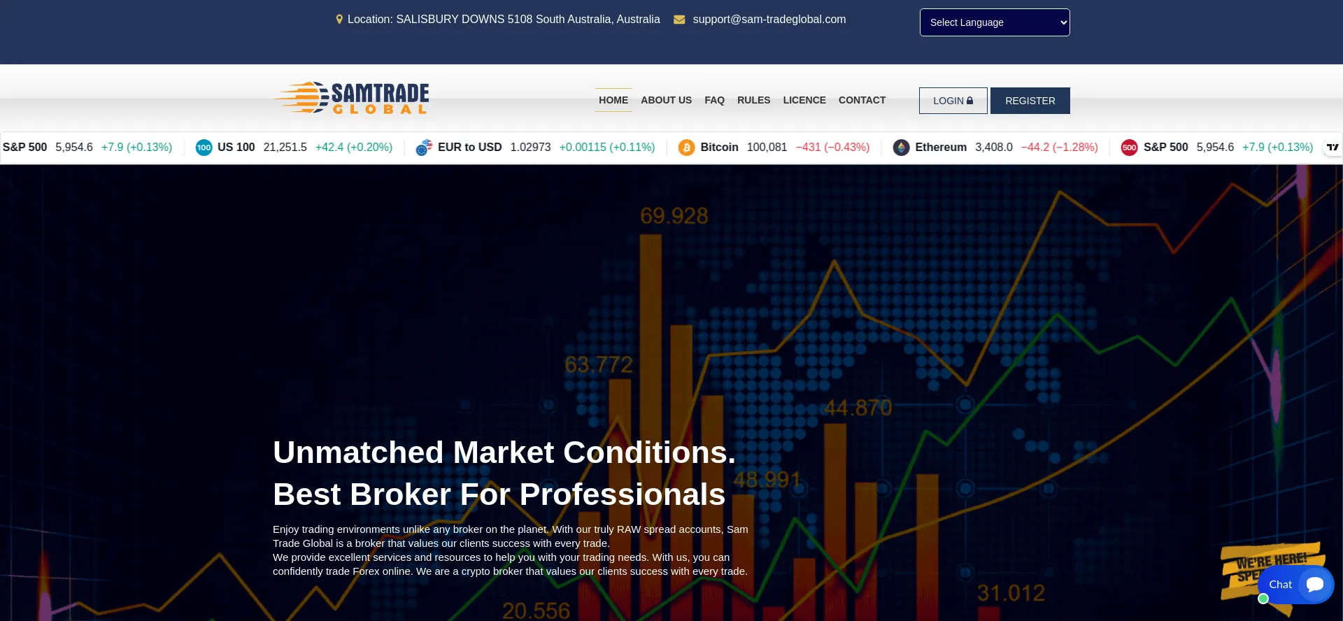 Website screenshot of Sam-tradeglobal.com