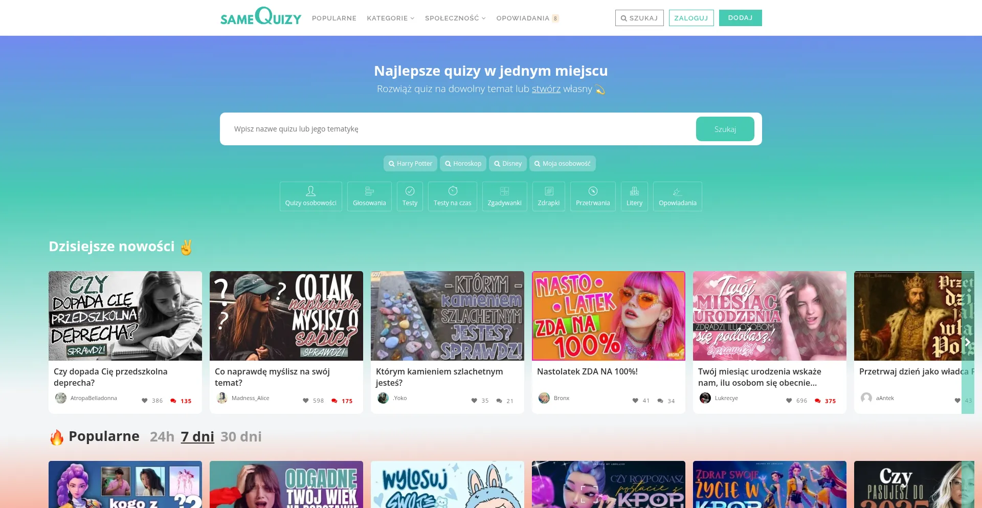 Website screenshot of Samequizy.pl