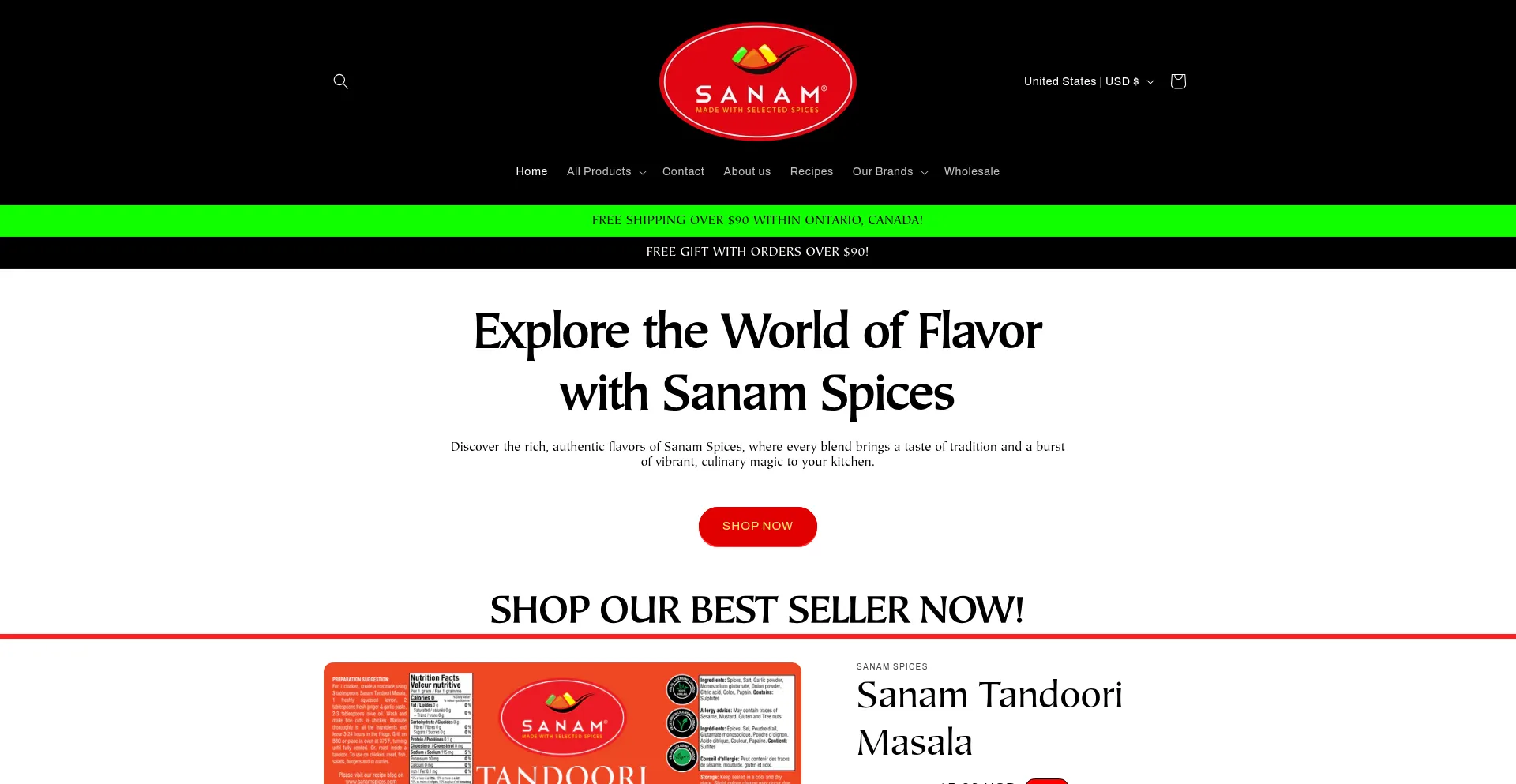 Website screenshot of Sanamspices.com