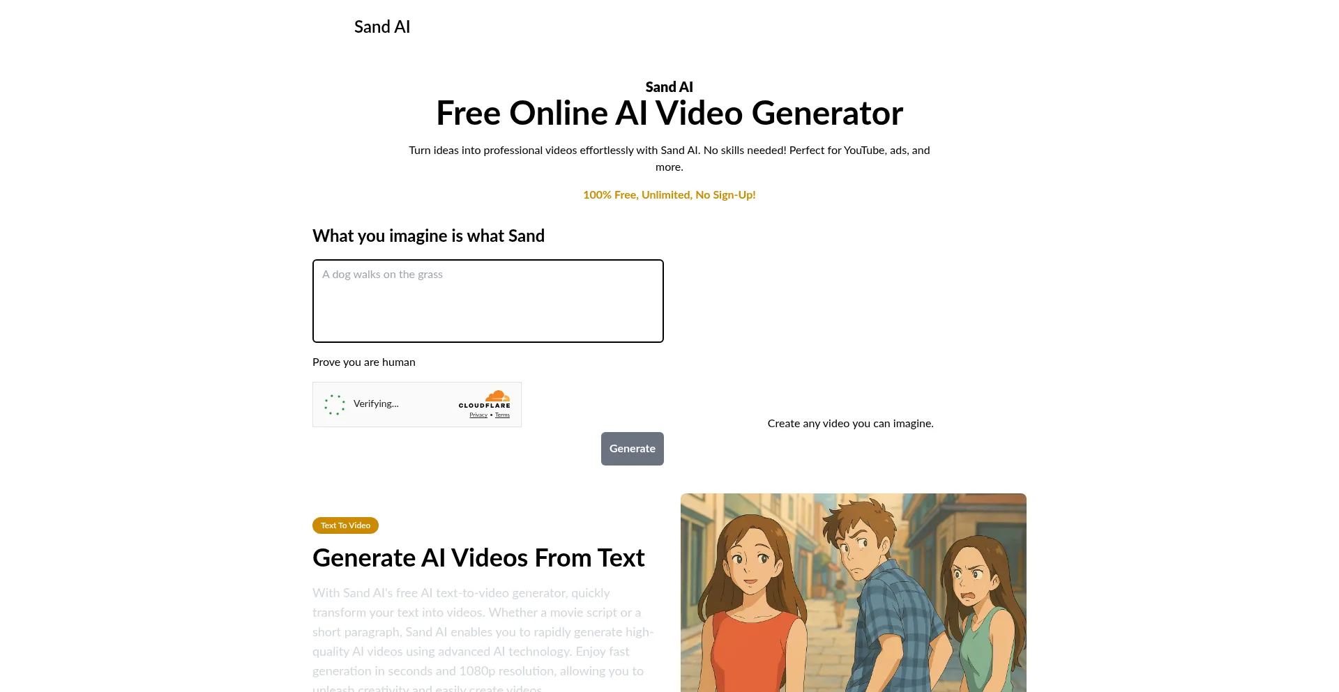Website screenshot of Sand.video