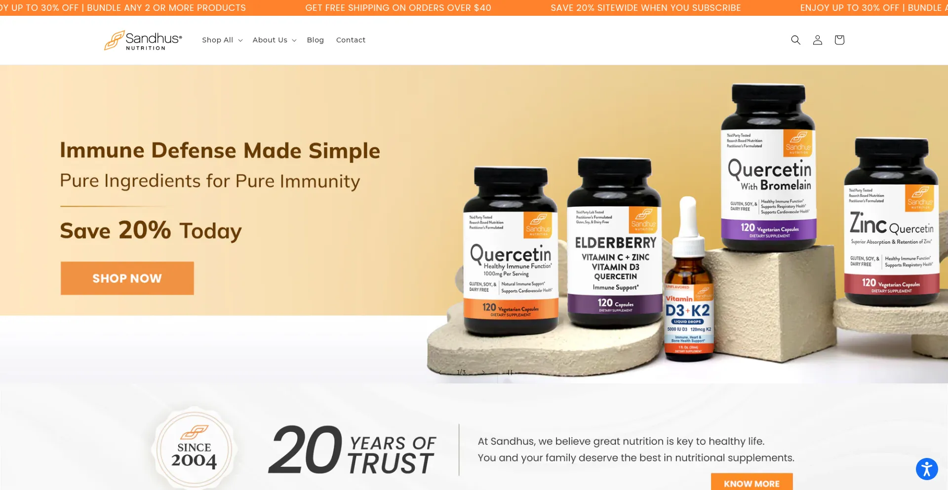 Website screenshot of Sandhus.com