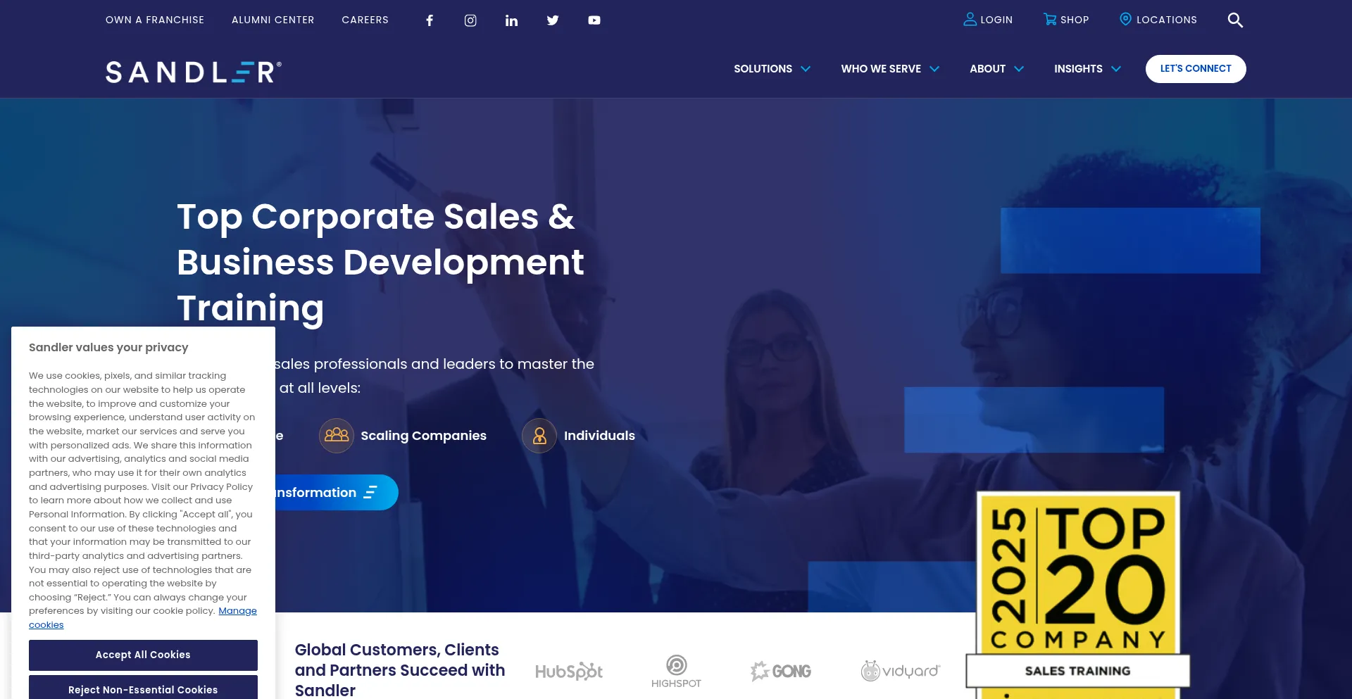 Website screenshot of Sandler.com