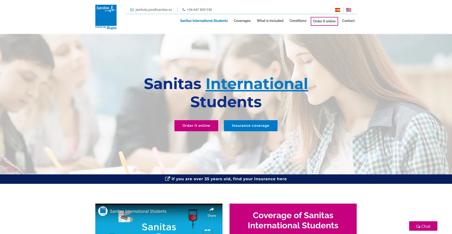 Website screenshot of Sanitasinternationalstudents.com