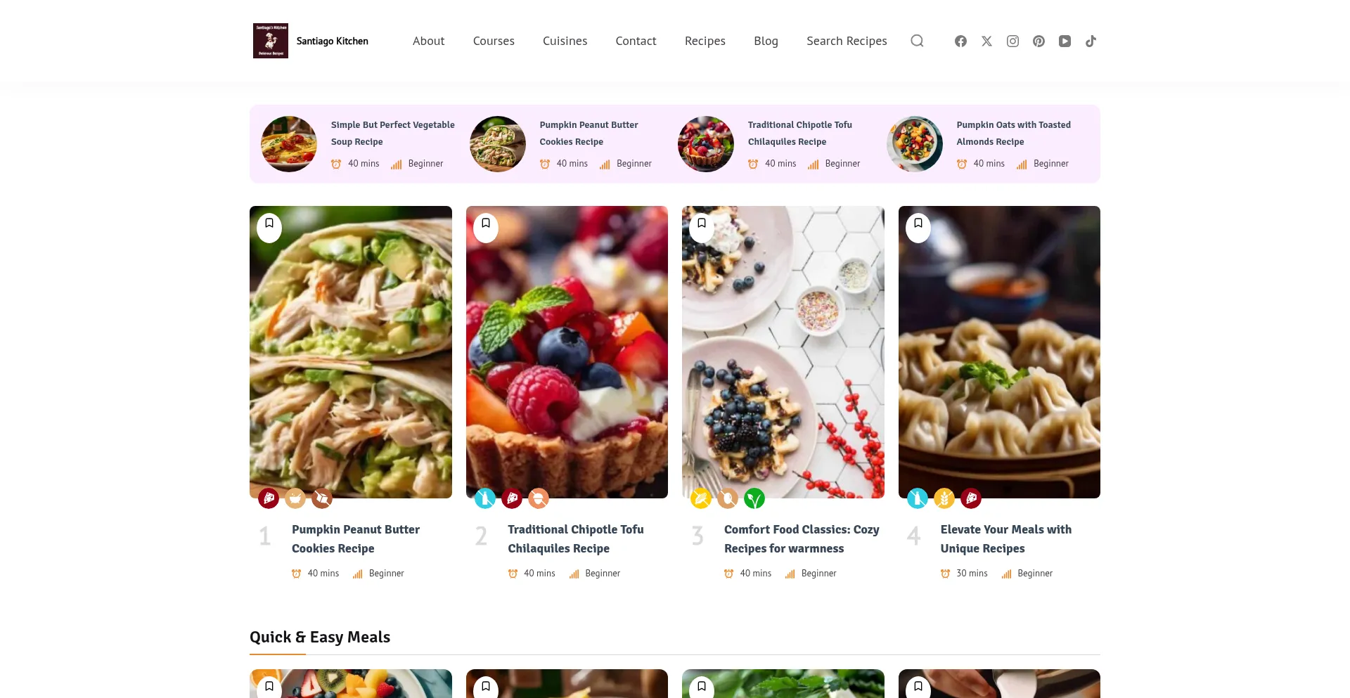 Website screenshot of Santiagokitchen.com