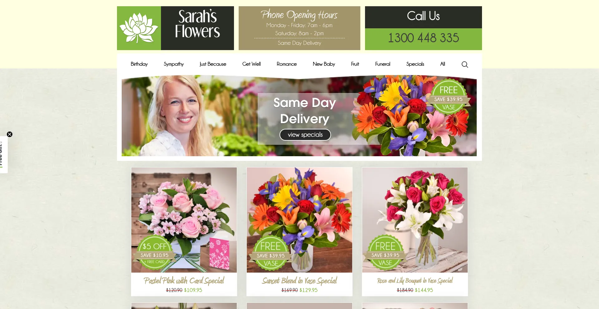 Sarahsflowers.com.au Screenshot
