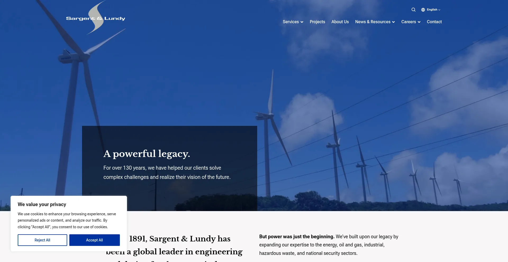 Website screenshot of Sargentlundy.com