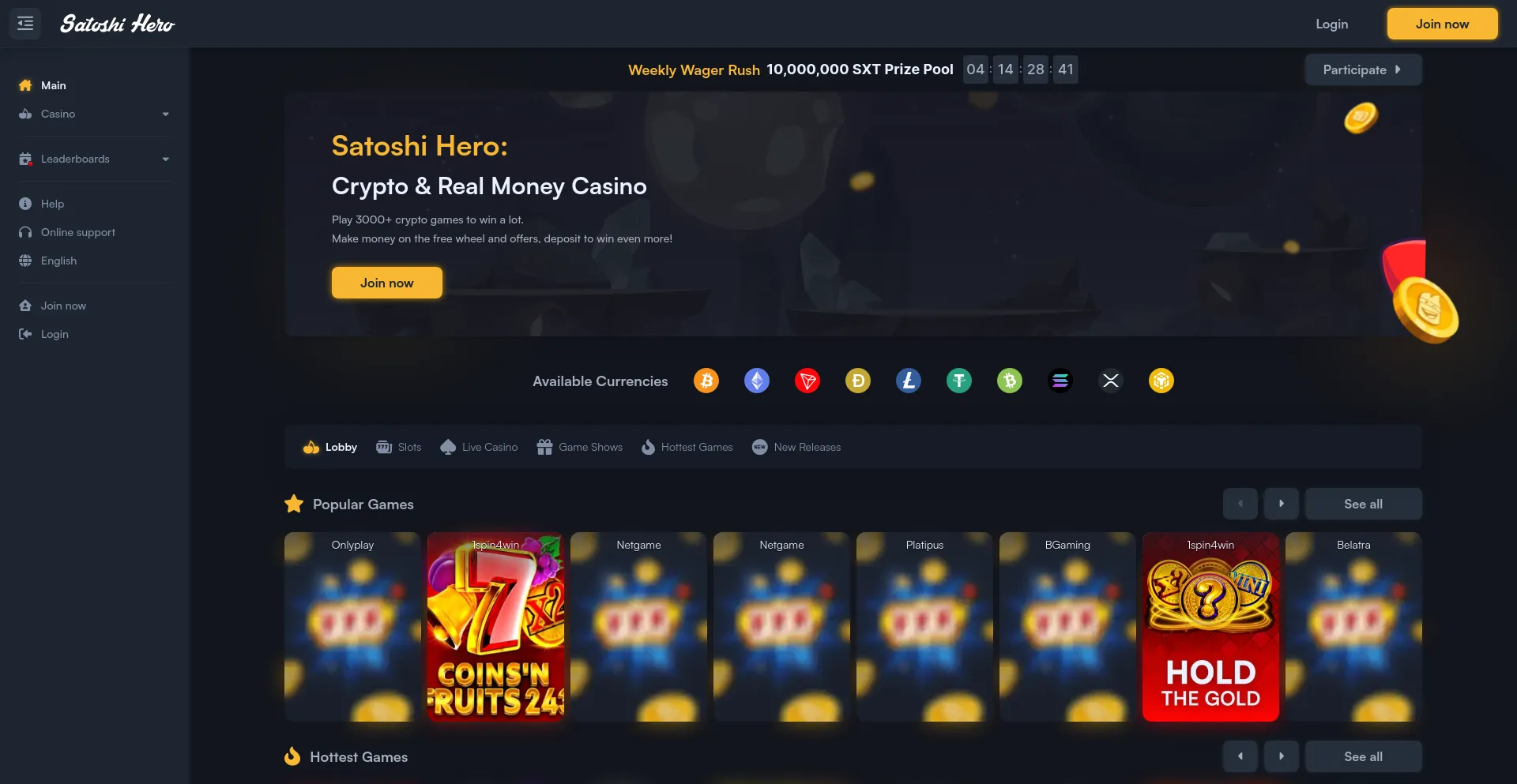 Website screenshot of Satoshihero.com
