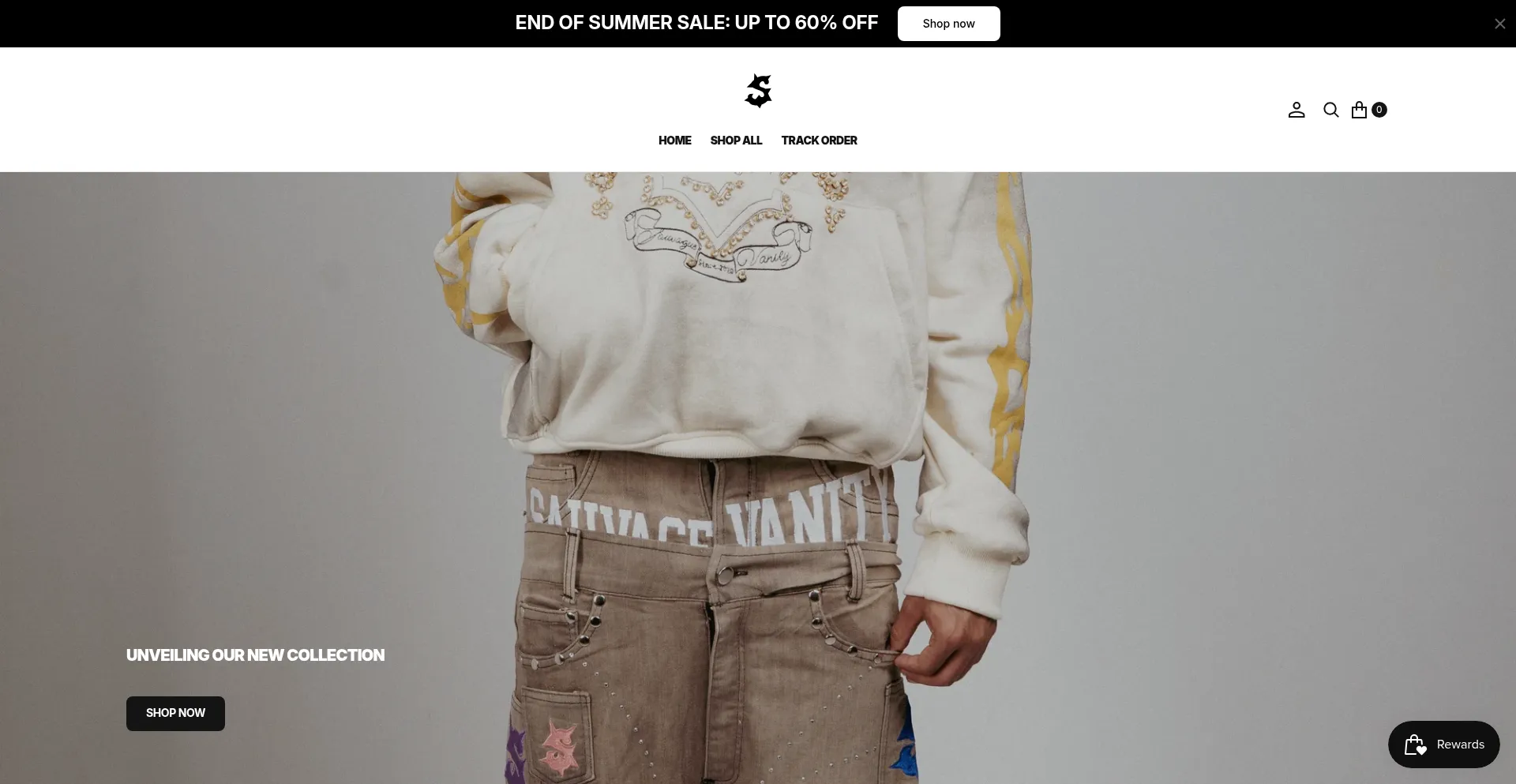 Website screenshot of Sauvageclothing.shop