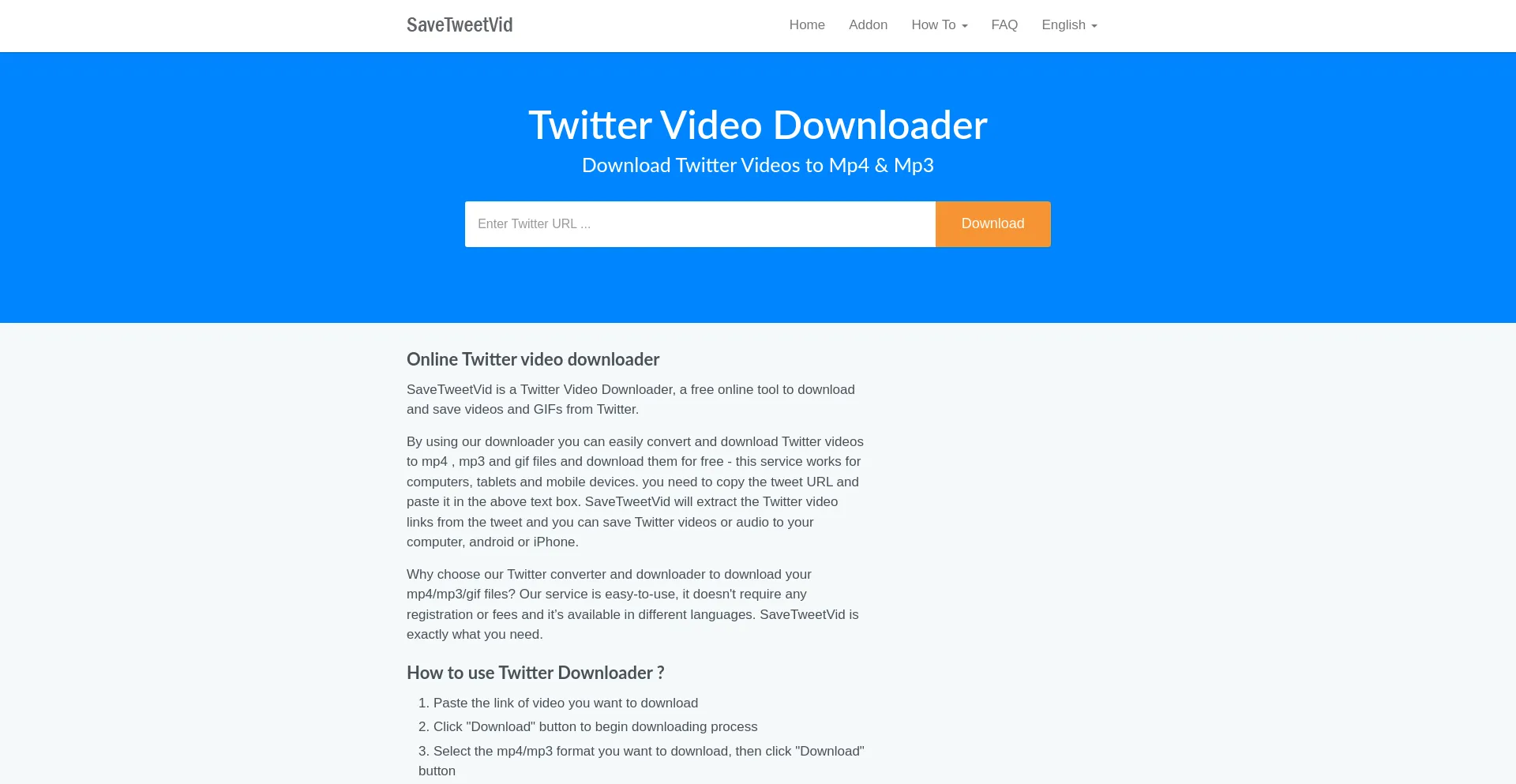 Website screenshot of Savetweetvid.io