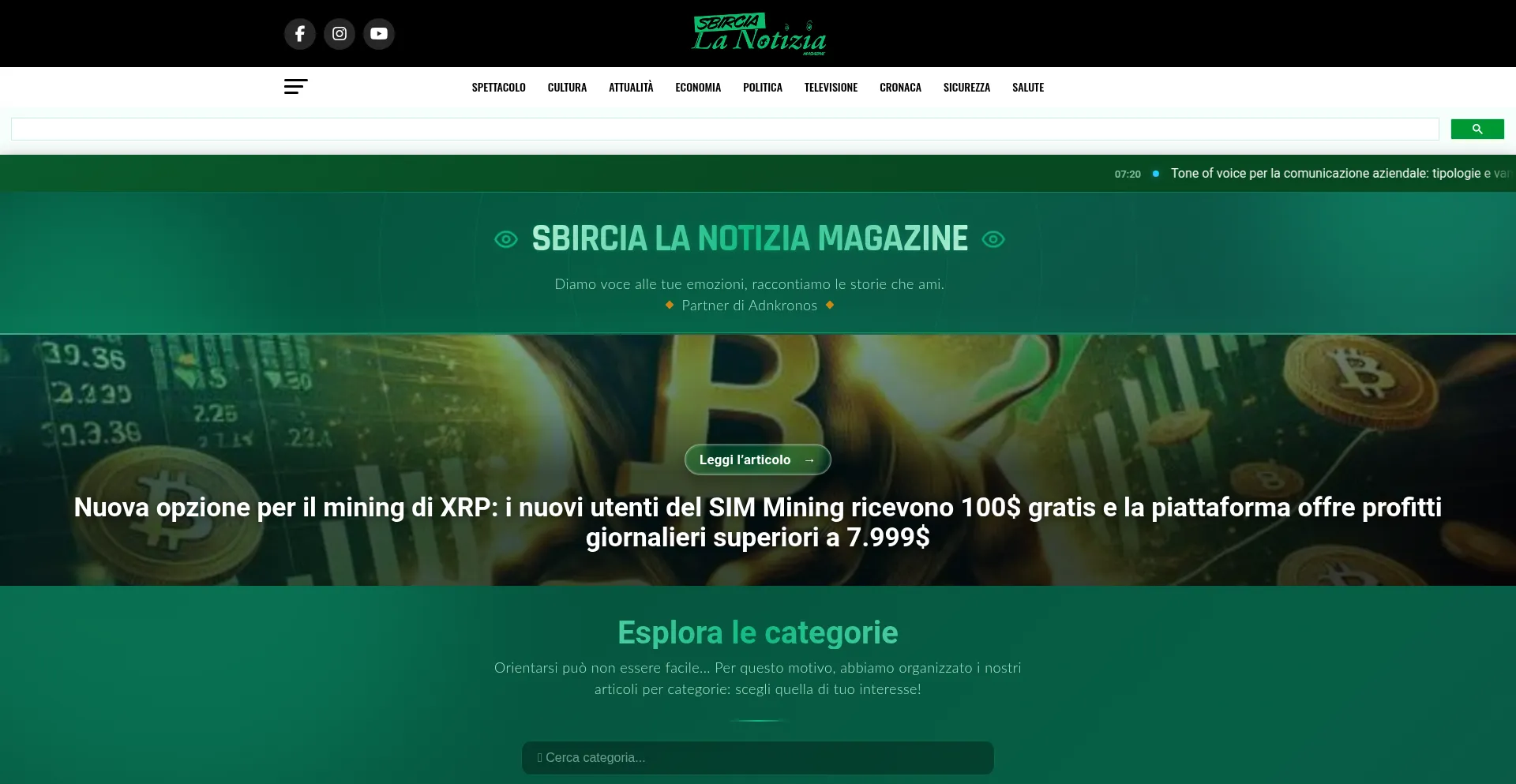 Website screenshot of Sbircialanotizia.it