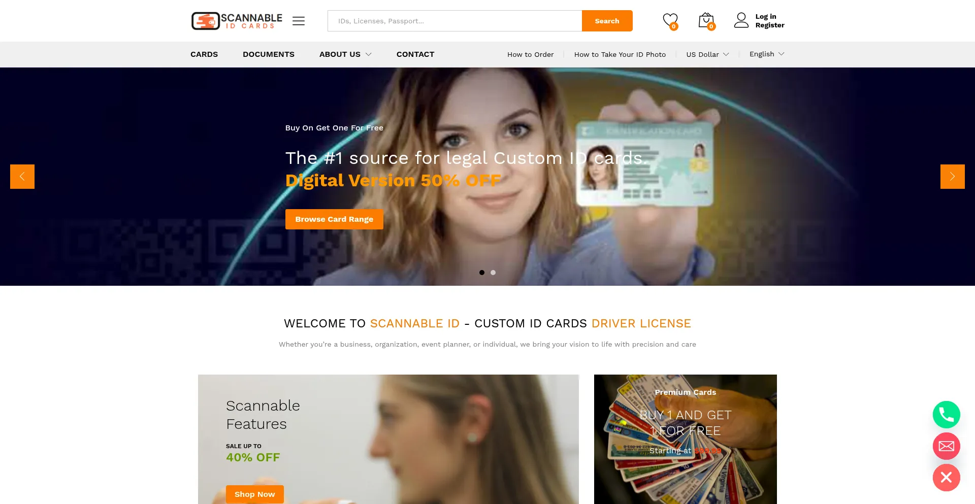 Website screenshot of Scannableidcards.com