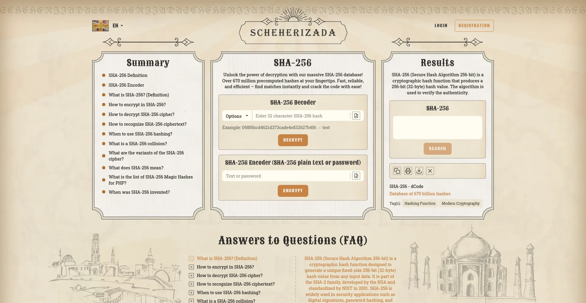Website screenshot of Scheherizada.com