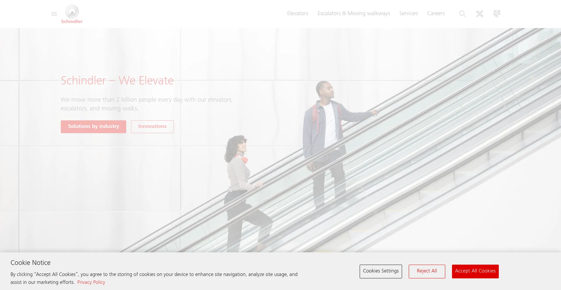 Website screenshot of Schindler.com