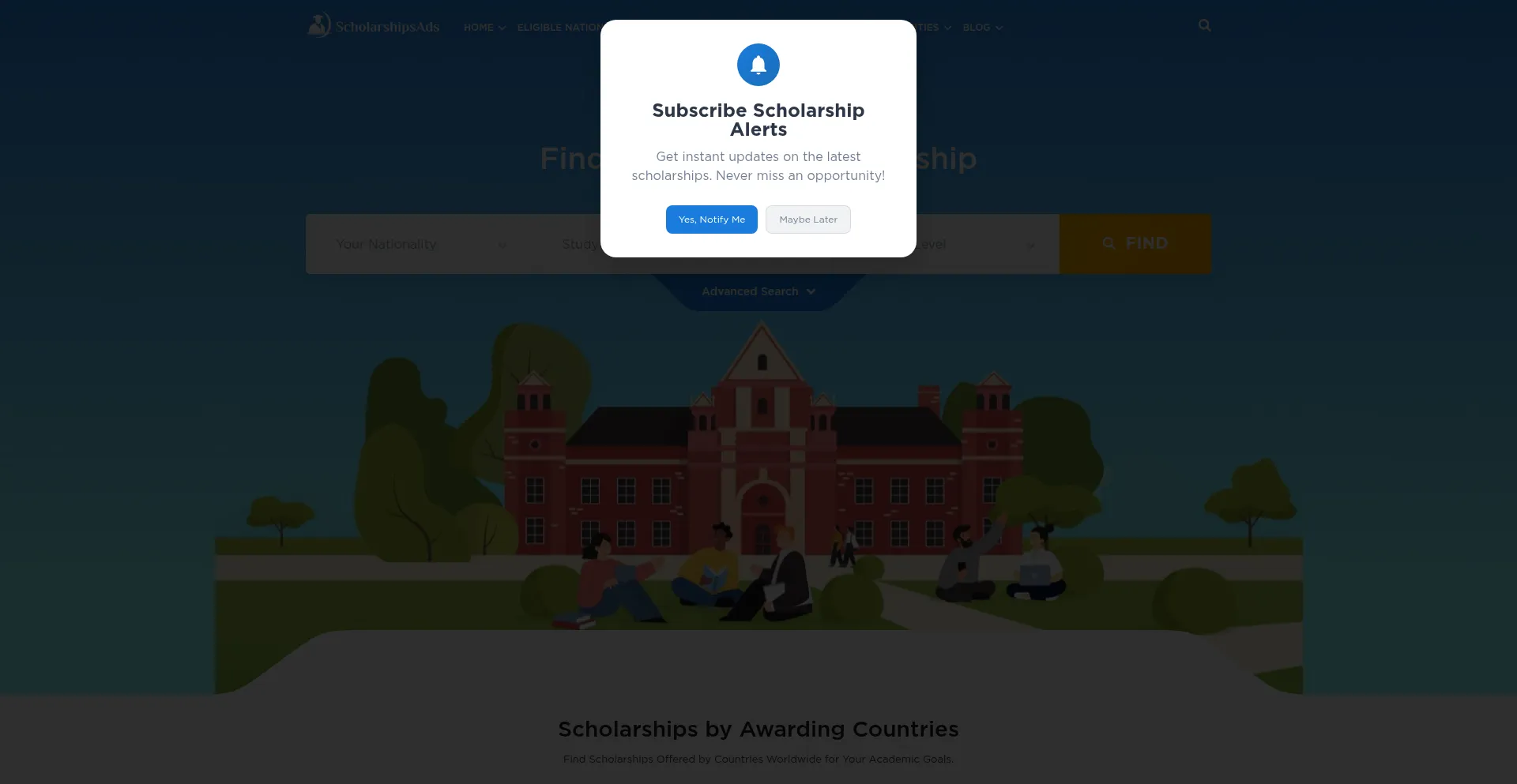 Website screenshot of Scholarshipsads.com