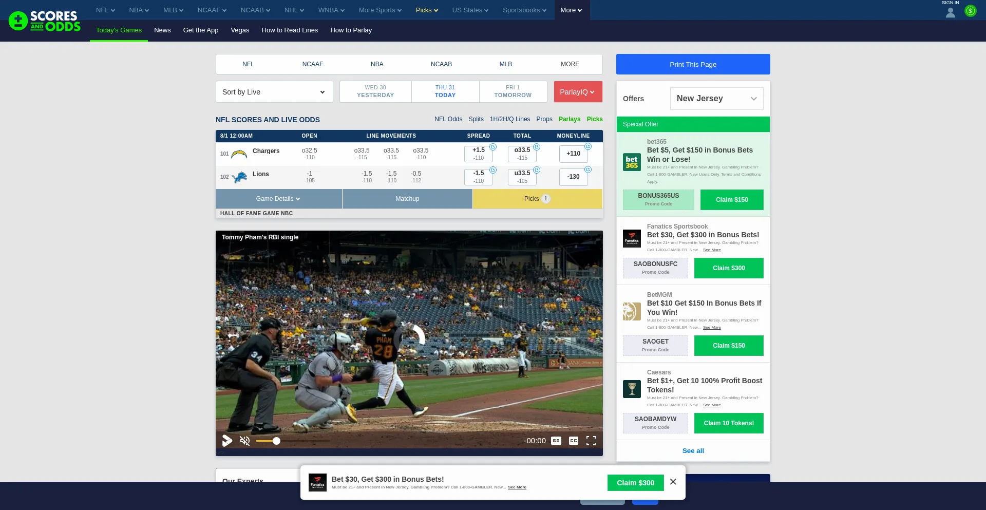 Website screenshot of Scoresandodds.com