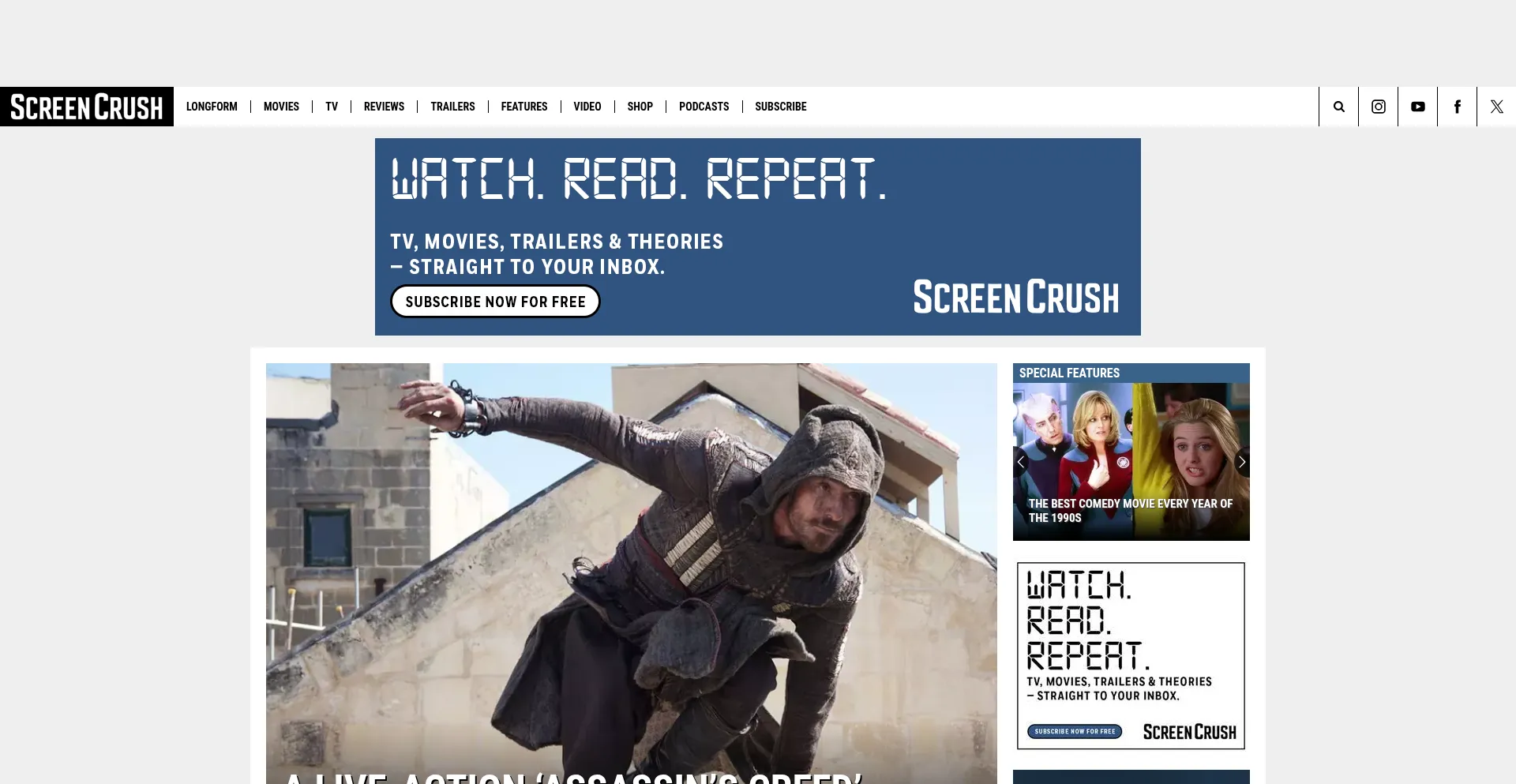 Website screenshot of Screencrush.com