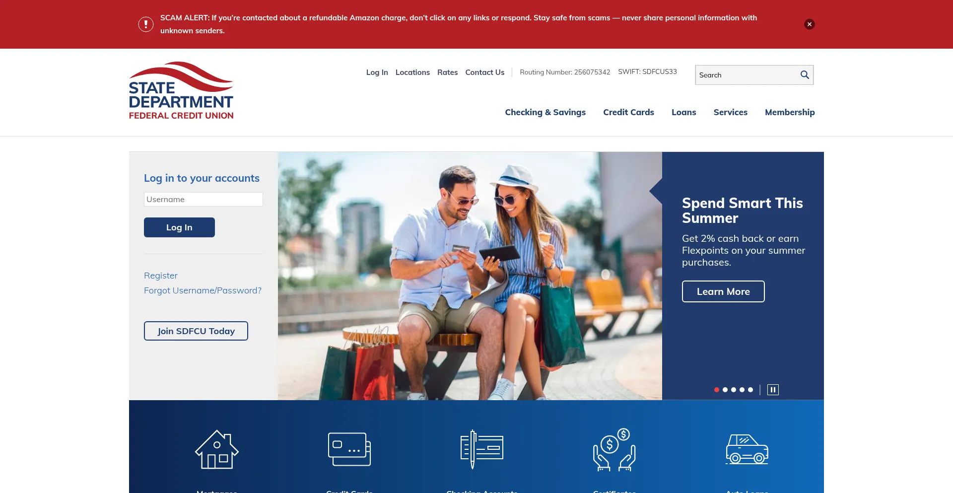 Website screenshot of Sdfcu.org