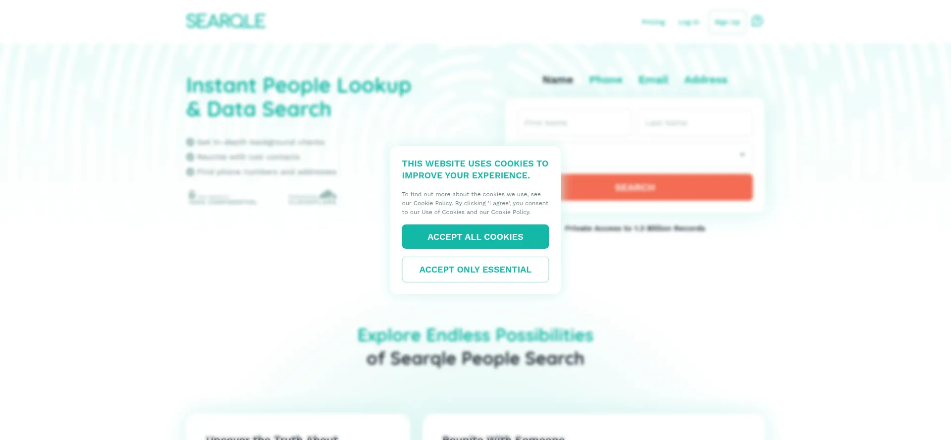 Website screenshot of Searqle.org