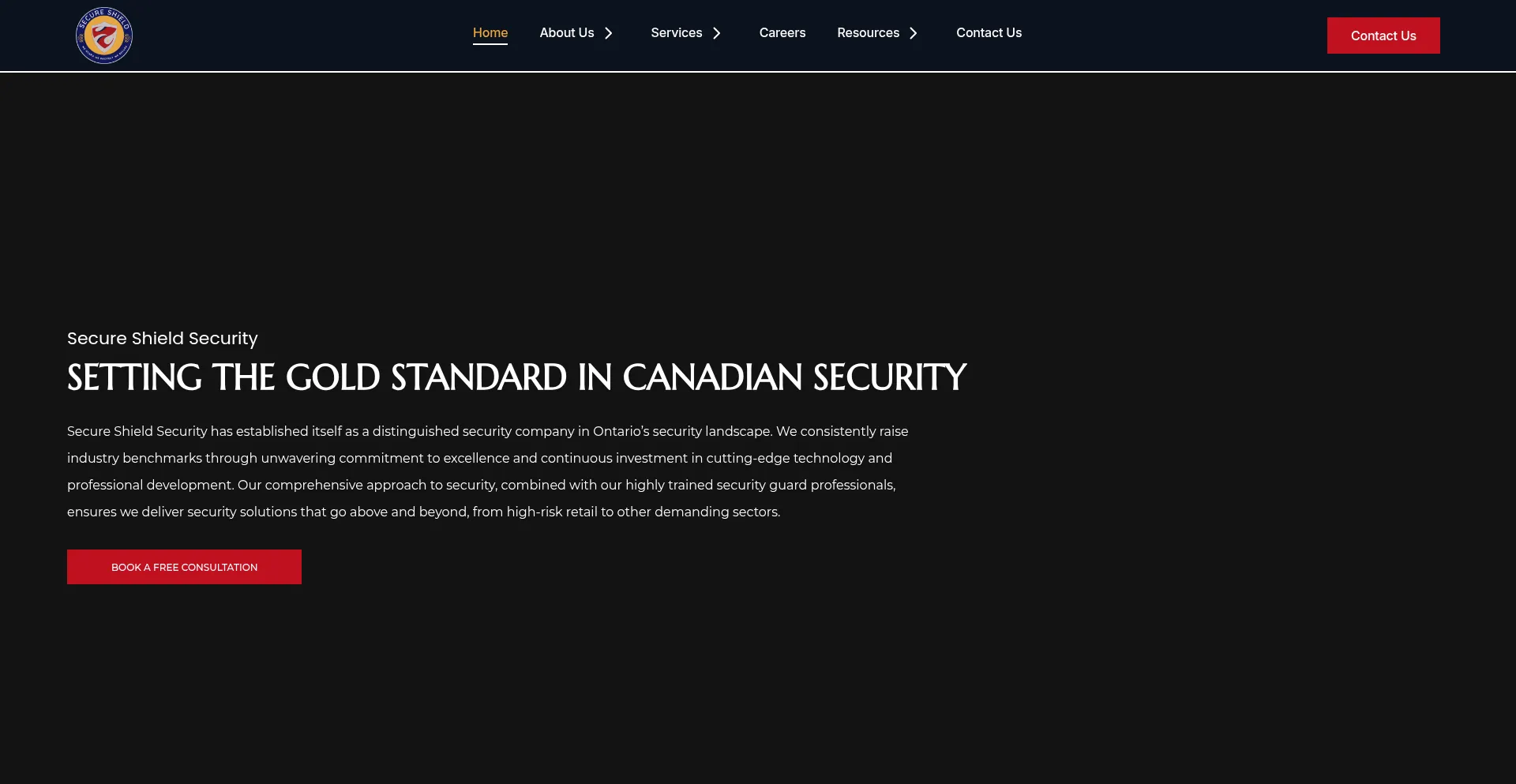 Website screenshot of Secureshieldsecurity.ca