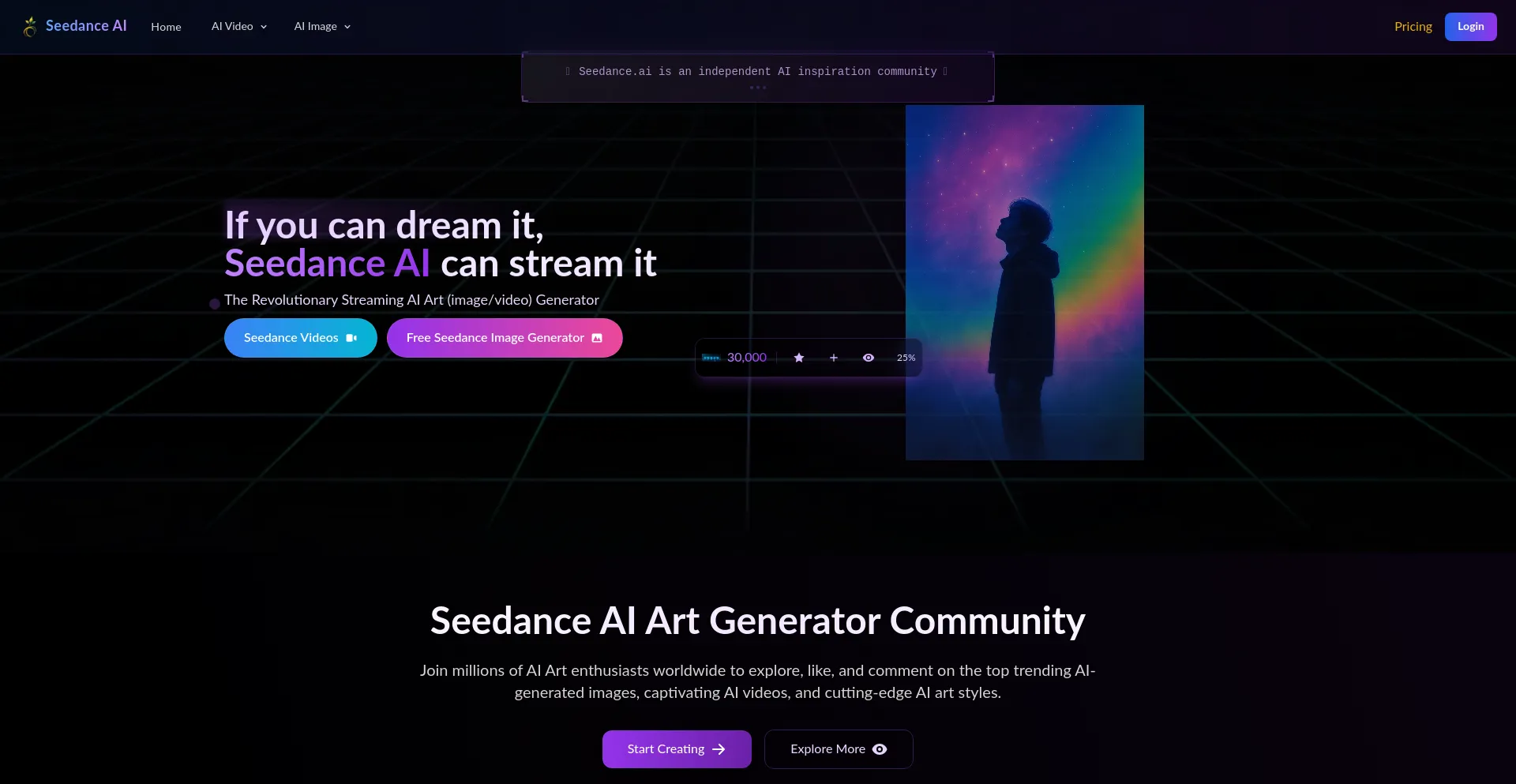 Website screenshot of Seedance.ai
