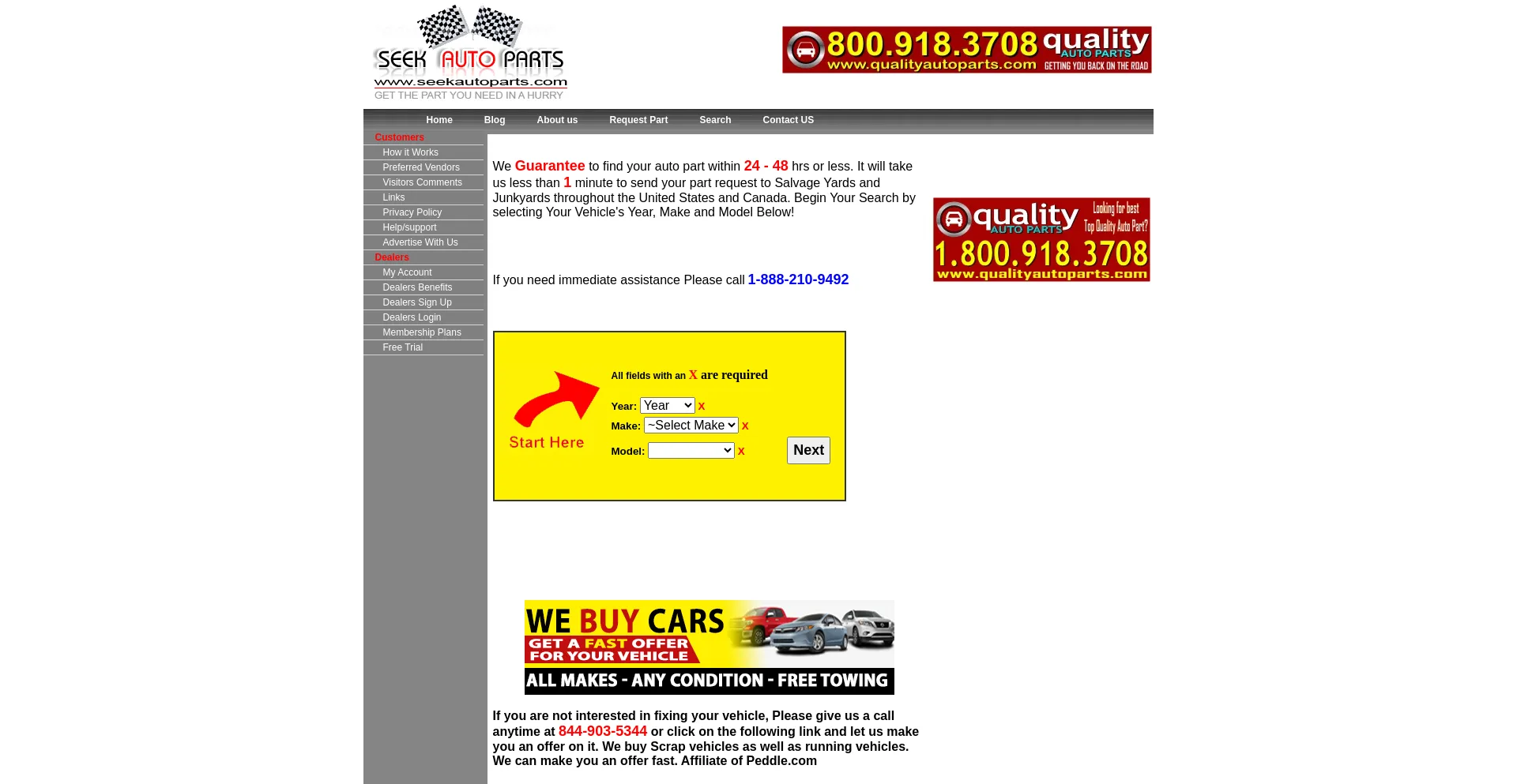 Website screenshot of Seekautoparts.com