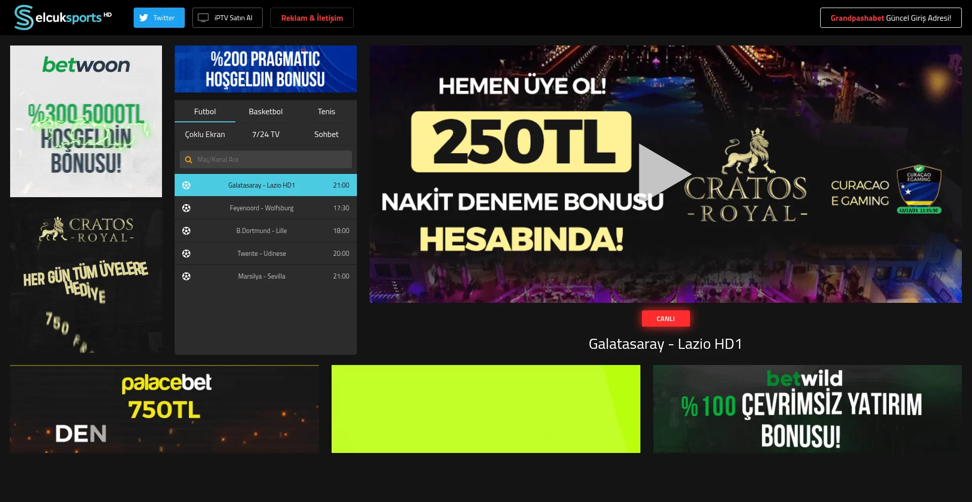 Website screenshot of Selcuksportshd1835.xyz