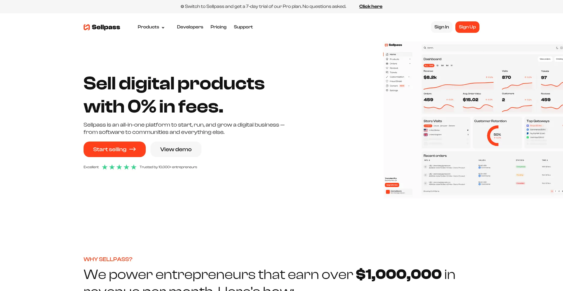 Website screenshot of Sellpass.io