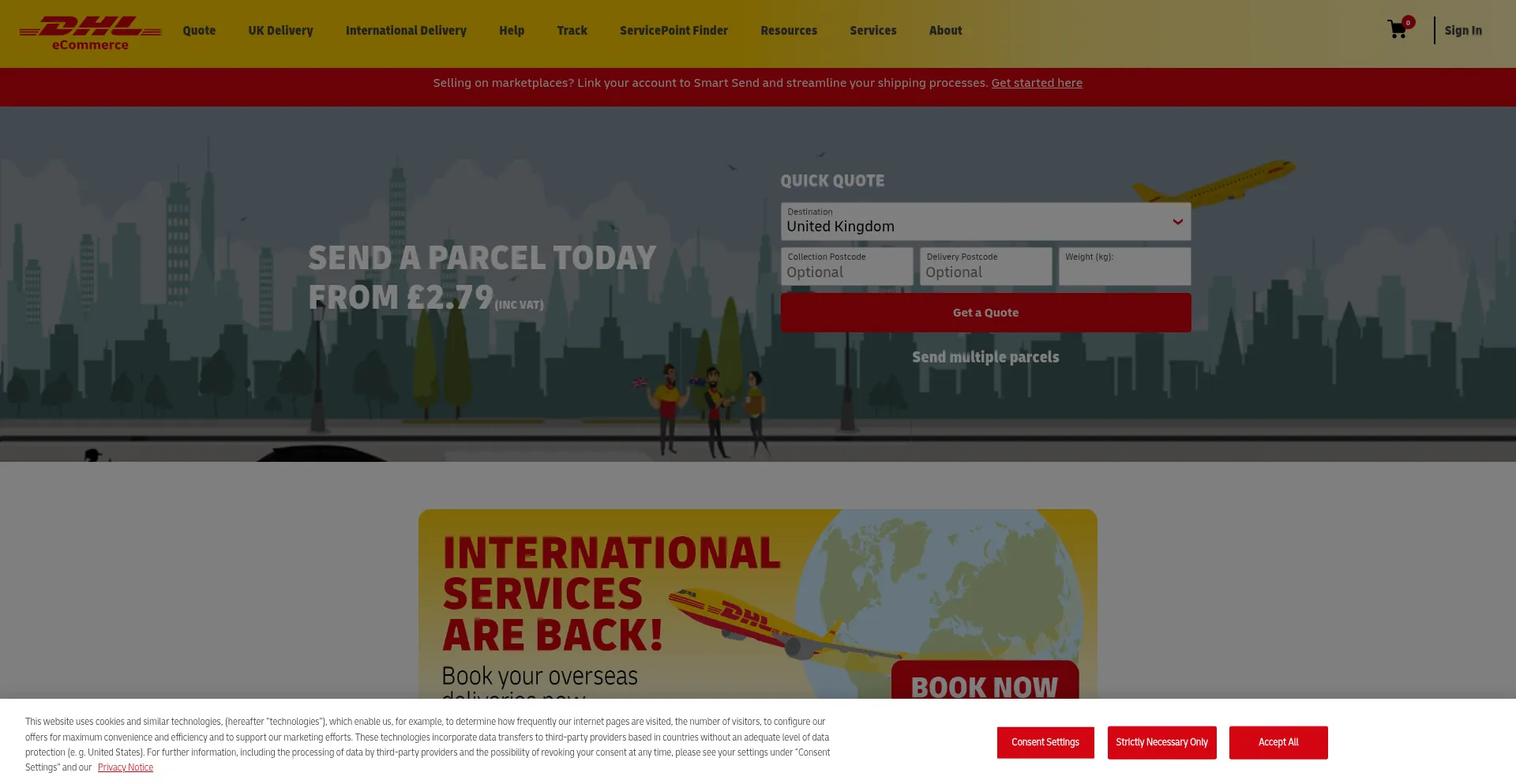 Send.dhlparcel.co.uk Screenshot