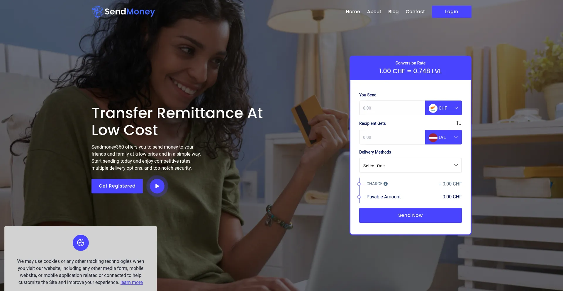 Website screenshot of Sendmoney360.com