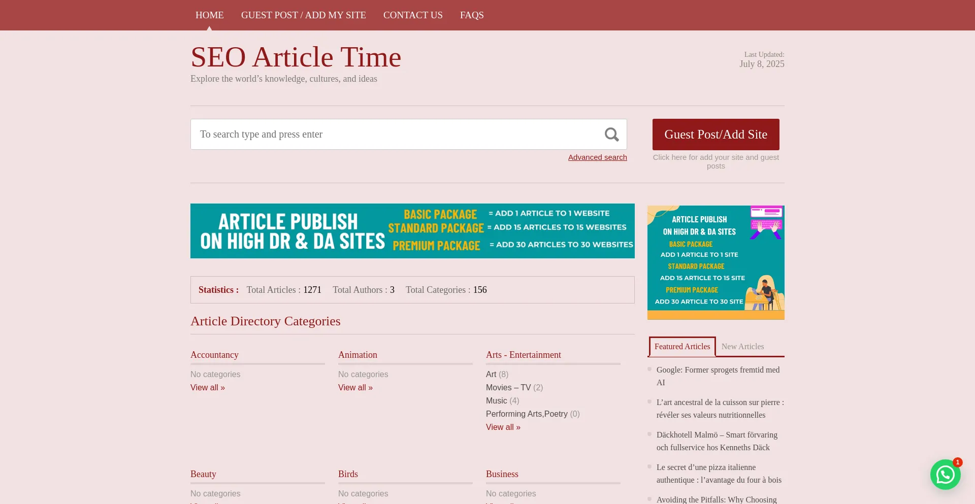 Website screenshot of Seoarticletime.com