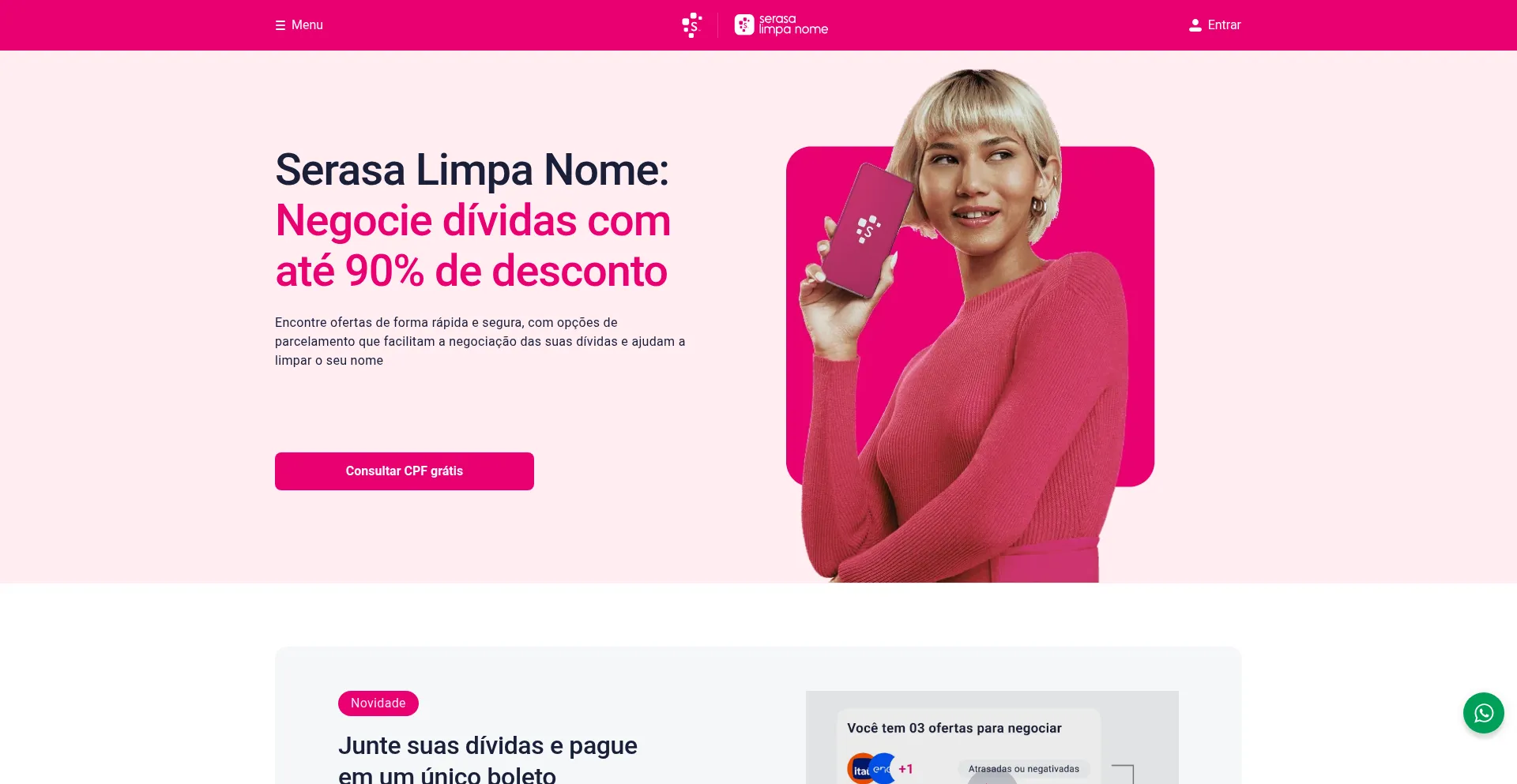 Website screenshot of Serasa.me