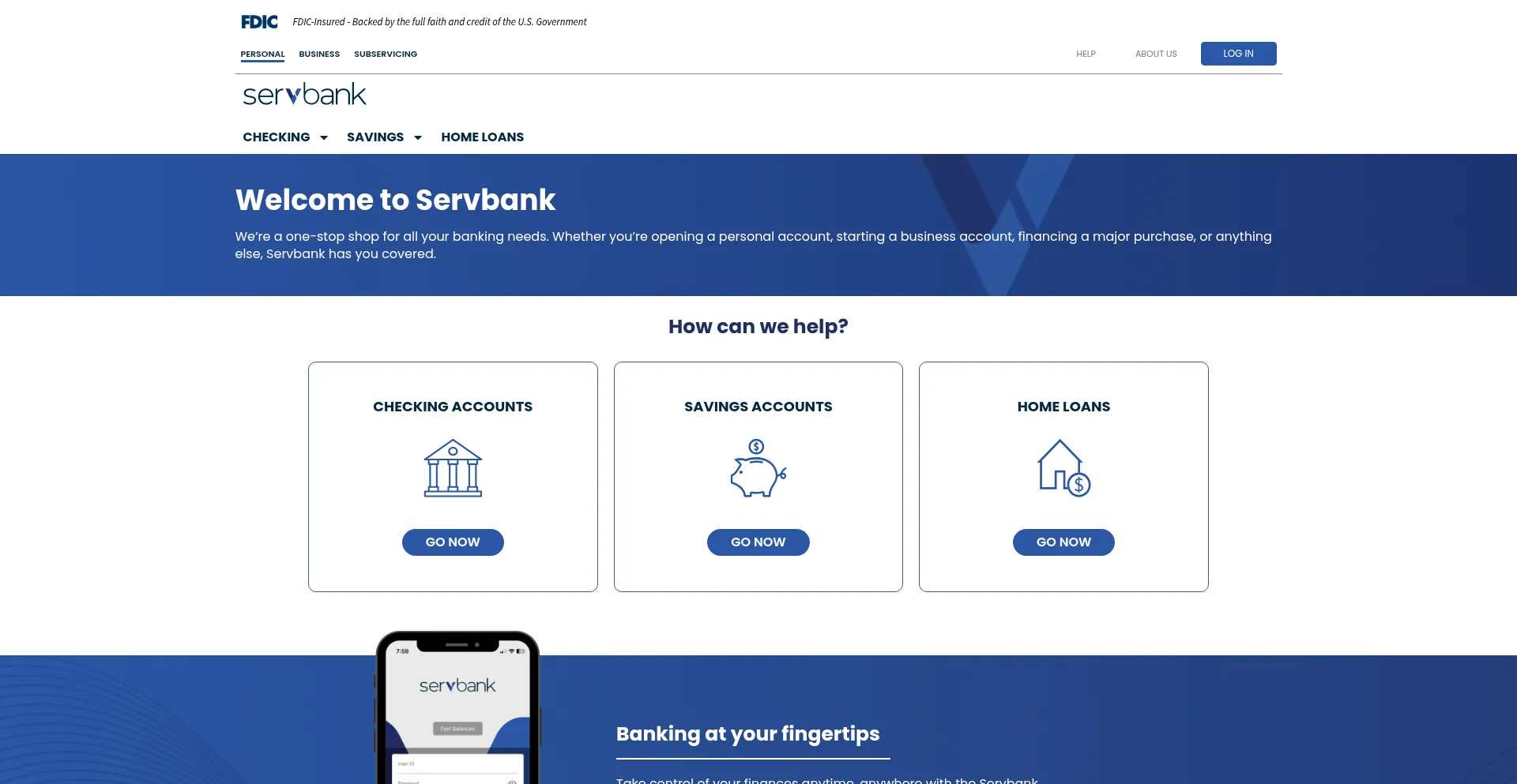 Website screenshot of Servbank.com